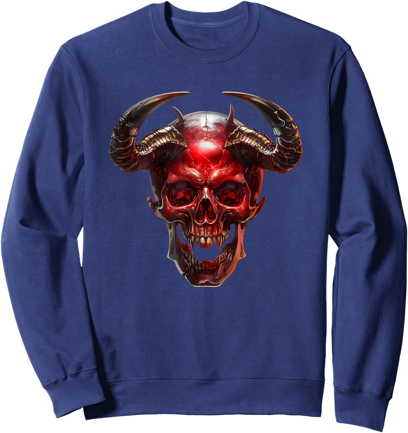 Satanic Goth Skull With Occult Devil Horns Red Demon Sweatshirt - Sweatshirt | Navy