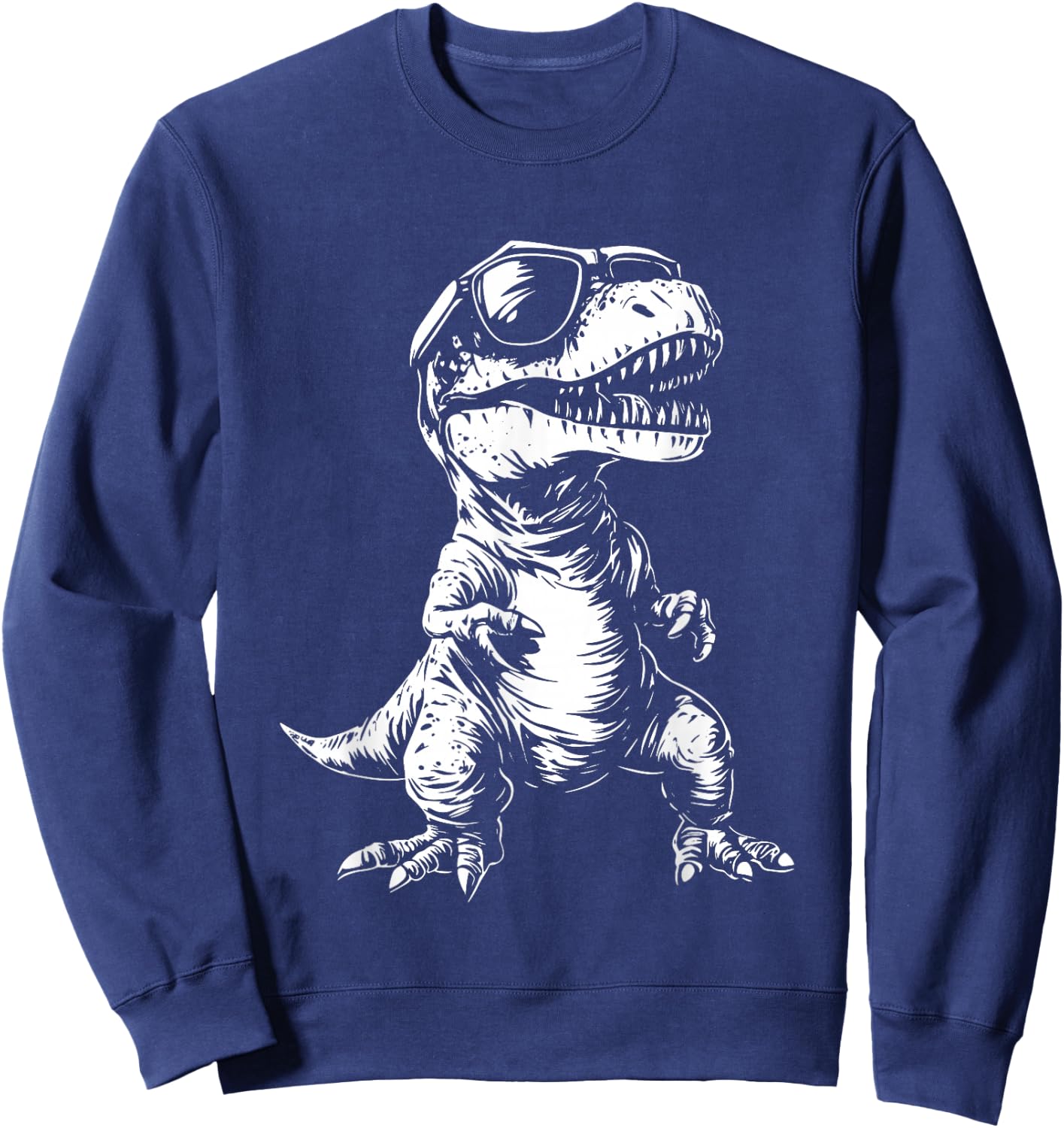 dinCo. Funny T-Rex Sunglasses - , Black, Small, Short Sleeve Sweatshirt - Sweatshirt | Navy