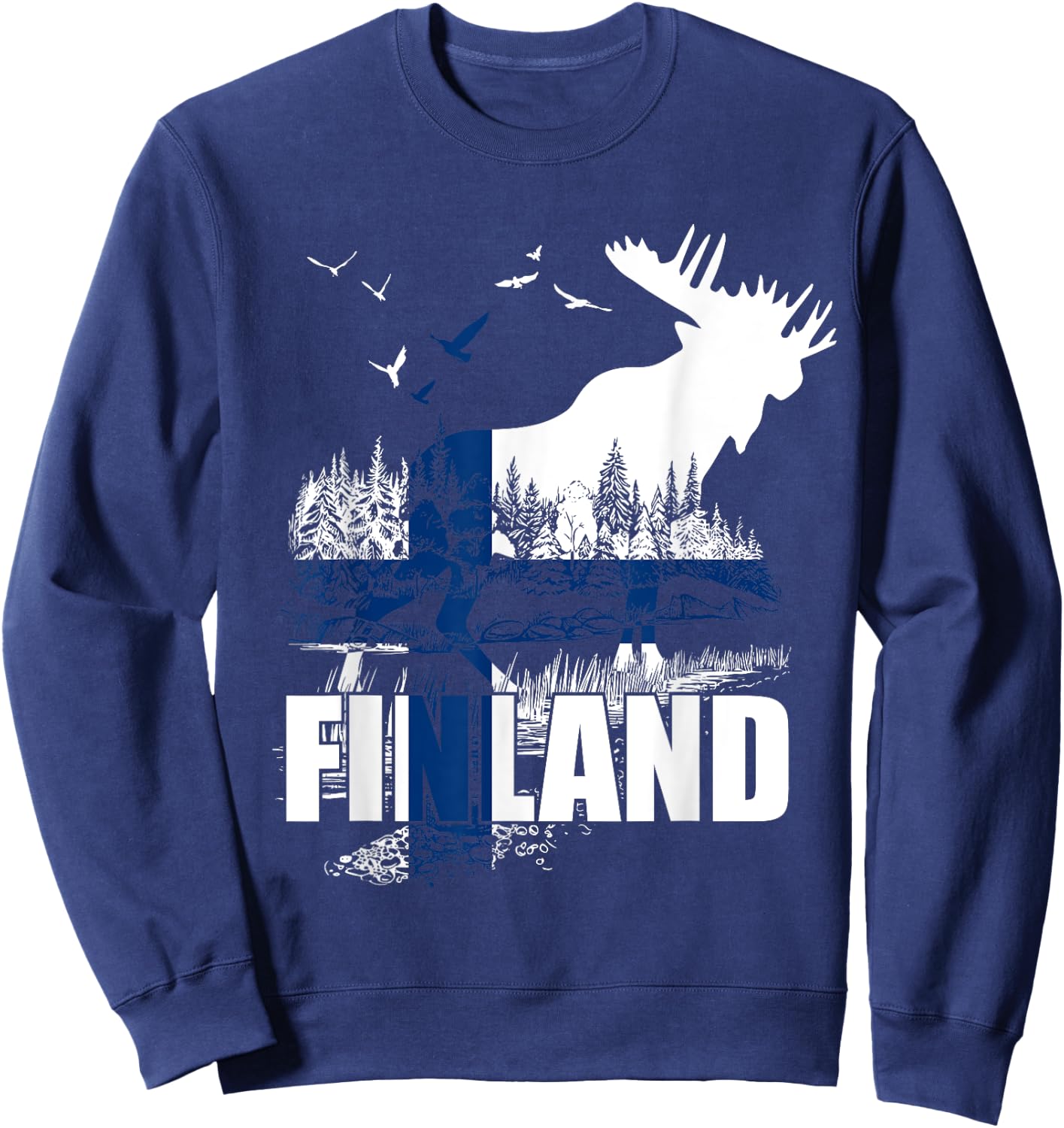 Finland Flag Moose Finland Sweatshirt - Sweatshirt | Navy