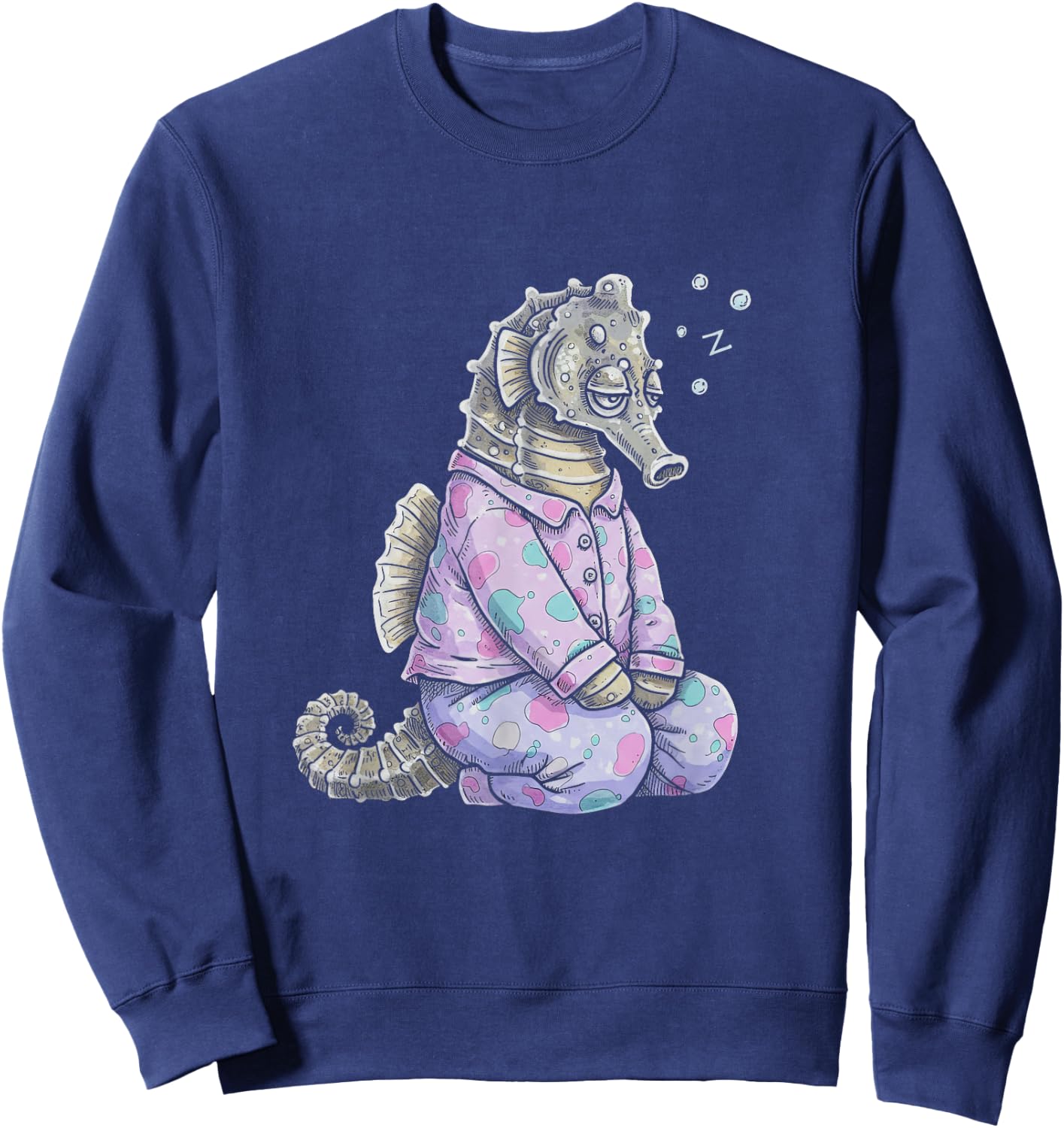 Funny Sleepy Seahorse Pyjamas and Girls Sweatshirt - Sweatshirt | Navy