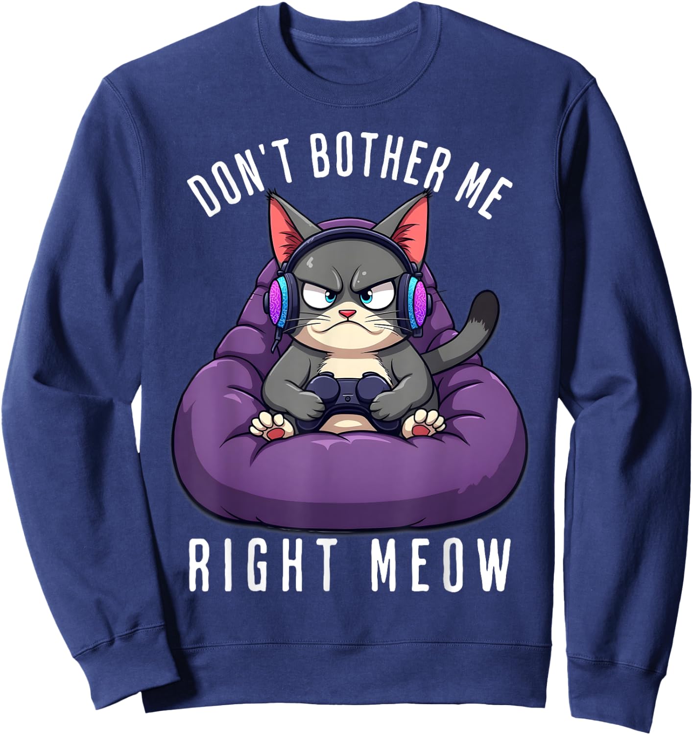 Funny Gamer Cat Gaming For Video Gamers Boys Men Sweatshirt - Sweatshirt | Navy