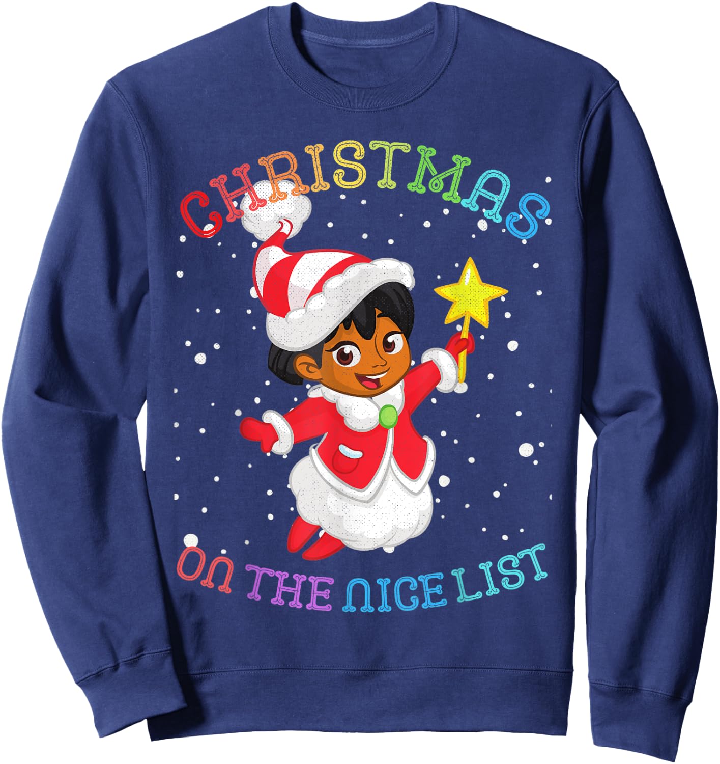 Christmas African American Girl Angel: On the Nice List Sweatshirt - Sweatshirt | Navy