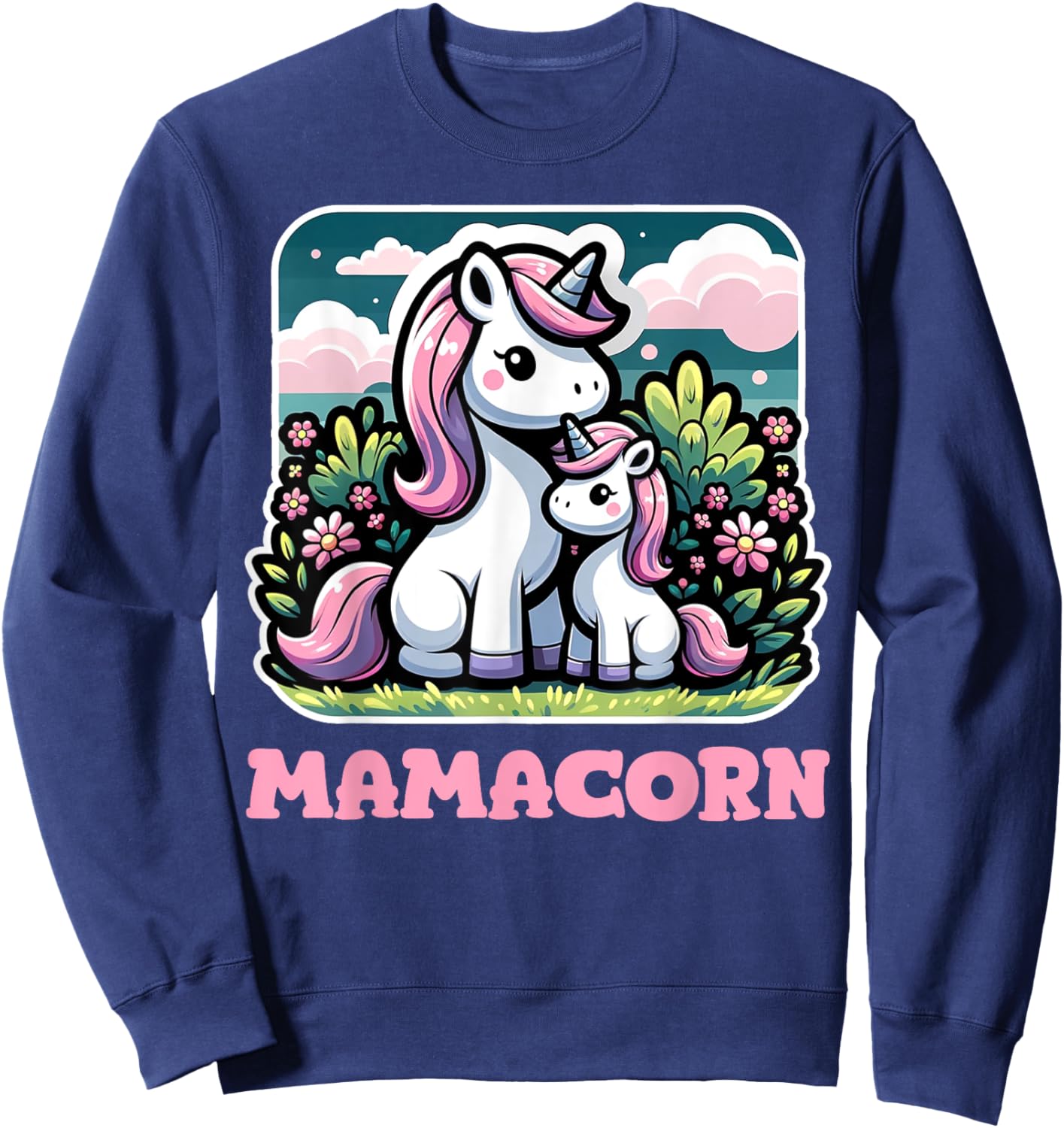 Mamacorn Funny Unicorn Mom Graphic Sweatshirt - Sweatshirt | Navy