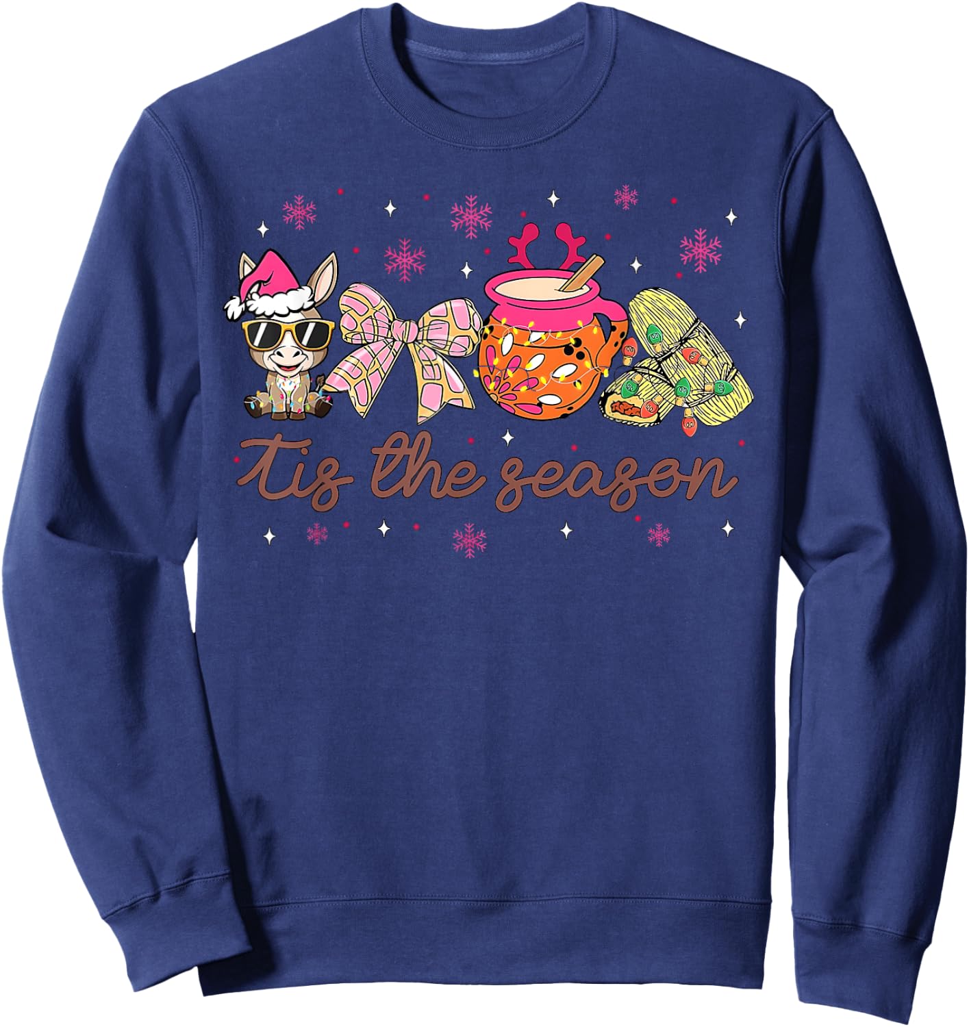 Tis The Season Tamales Mexican Coquette Bow Cafe De Olla Sweatshirt - Sweatshirt | Navy