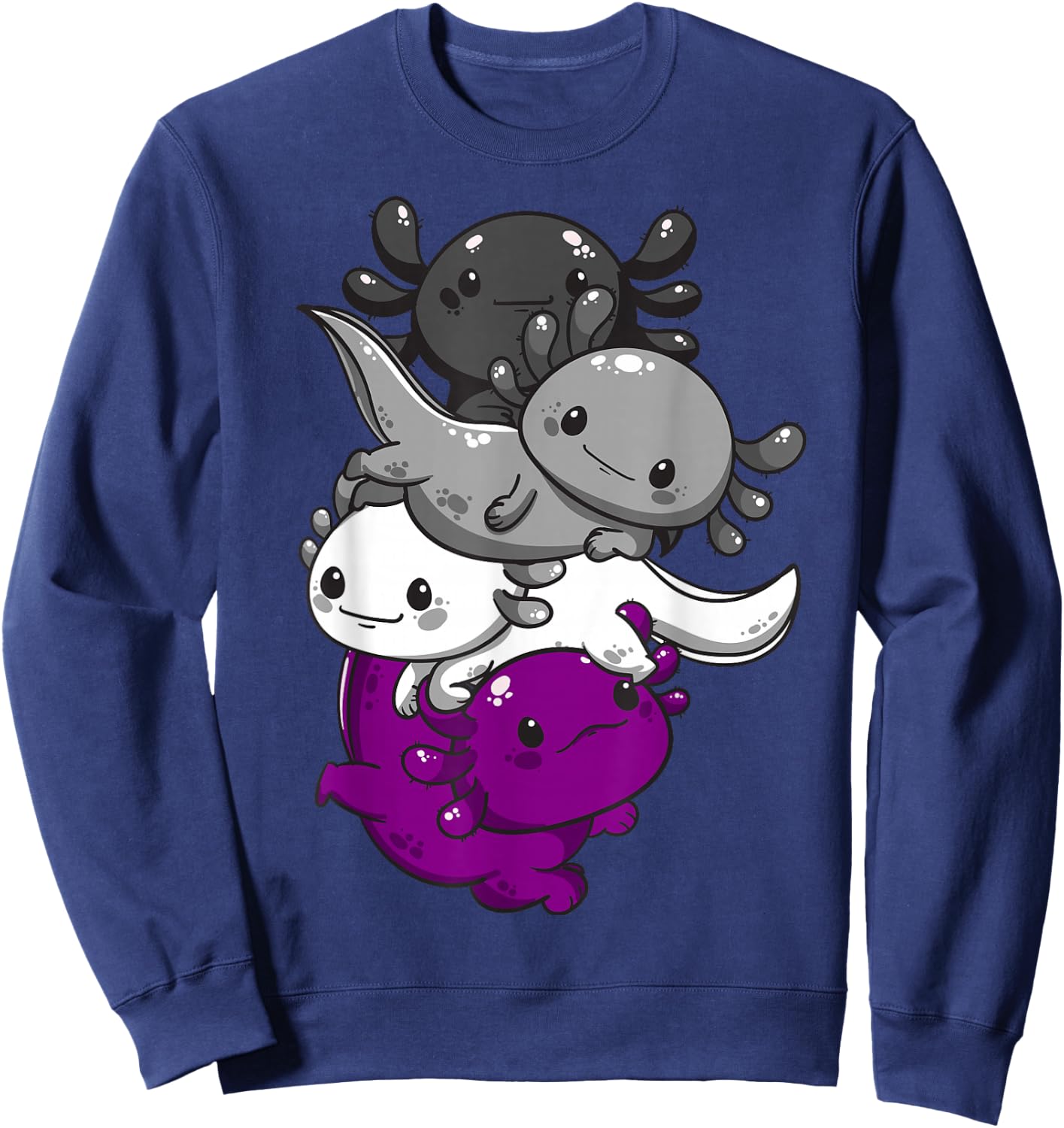 Subtle Asexual Kawaii Axolotl Pride Flag Sweatshirt - Sweatshirt | Navy