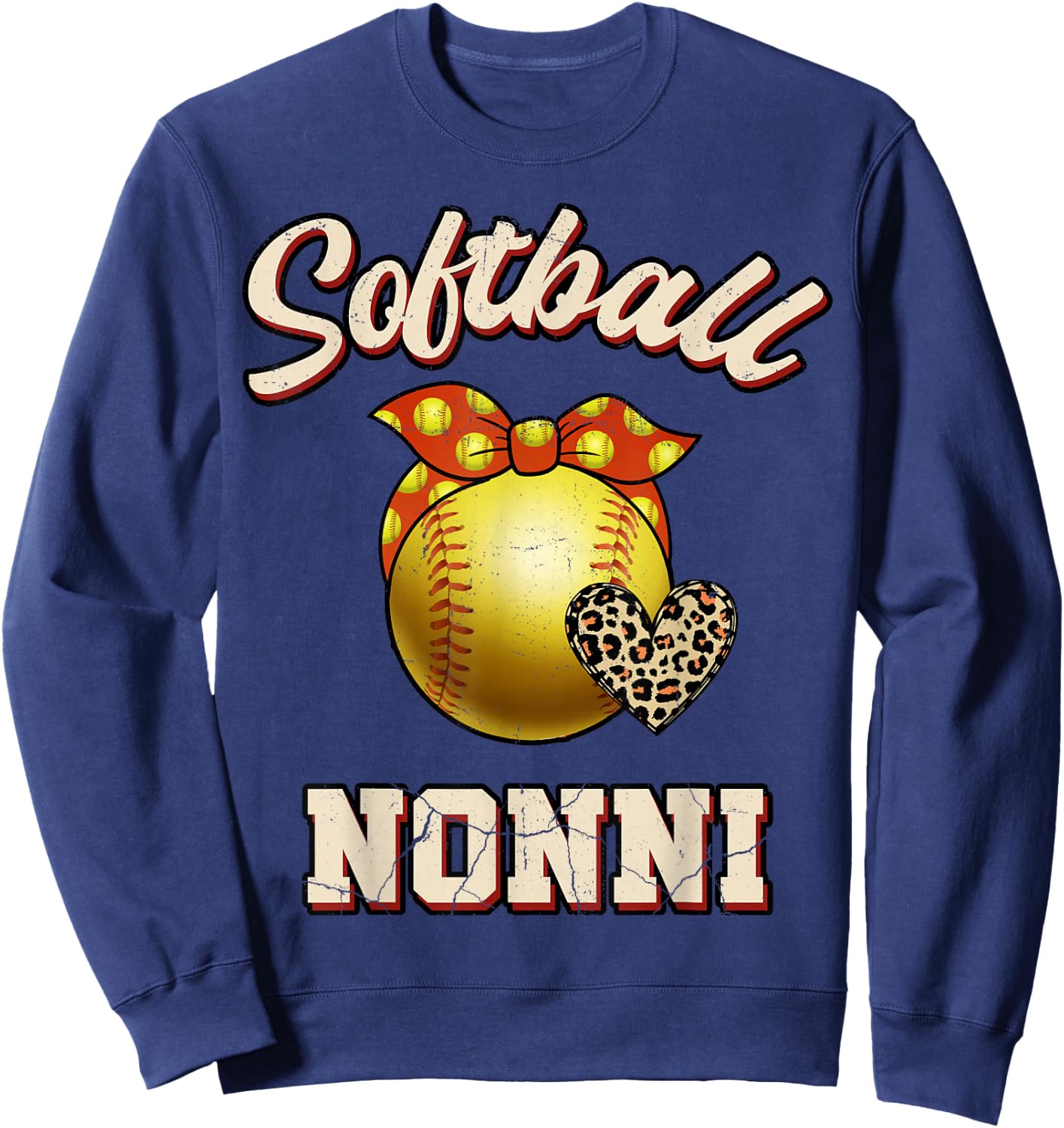 Softball Nonni Leopard Heart Fans Mother's Day Gift Sweatshirt - Sweatshirt | Navy