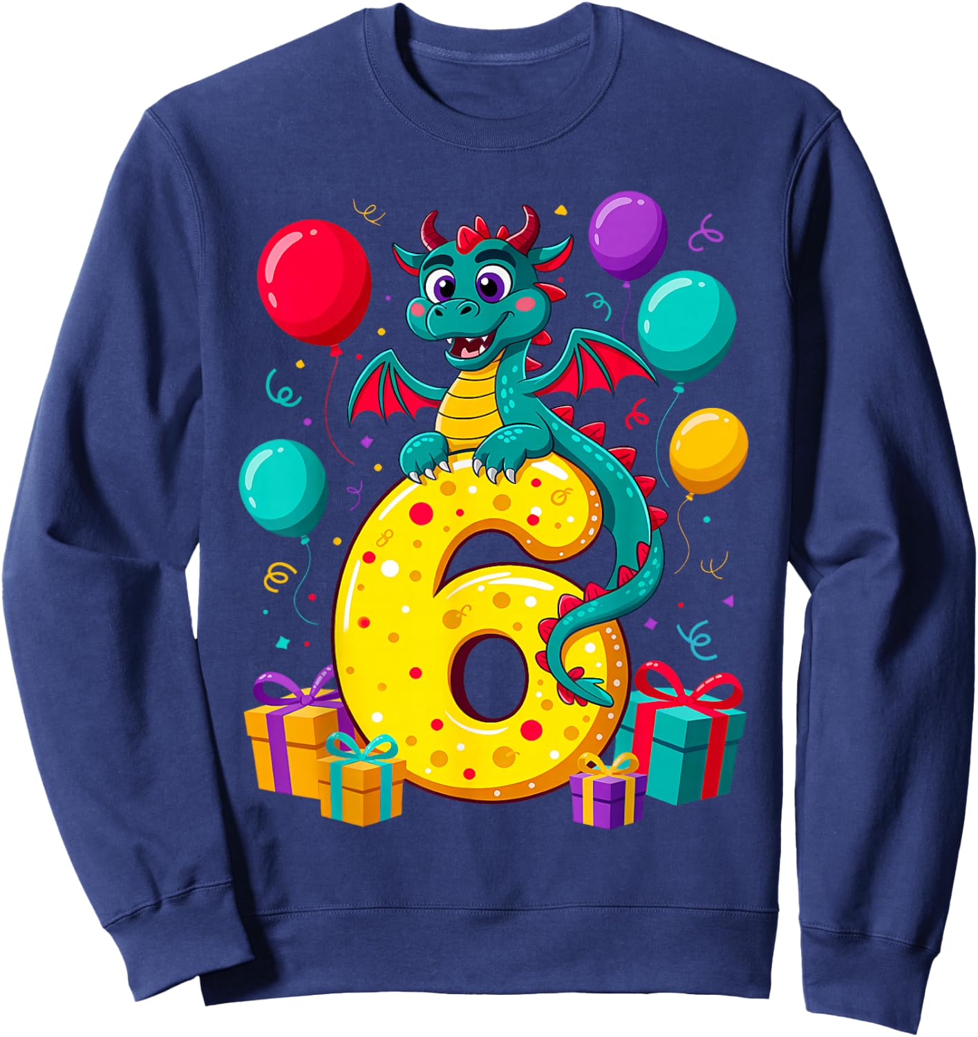 Dragon 6th Birthday Boy Girl 6 Years Old Sixth Six Dragon Sweatshirt - Sweatshirt | Navy