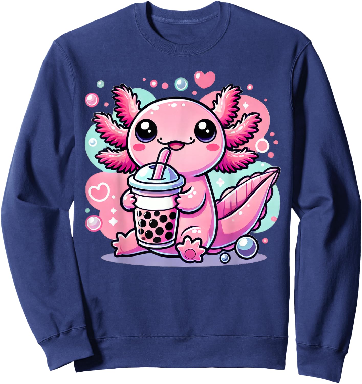 Kawaii Axolotl Bubble Boba Tea Sweatshirt - Sweatshirt | Navy