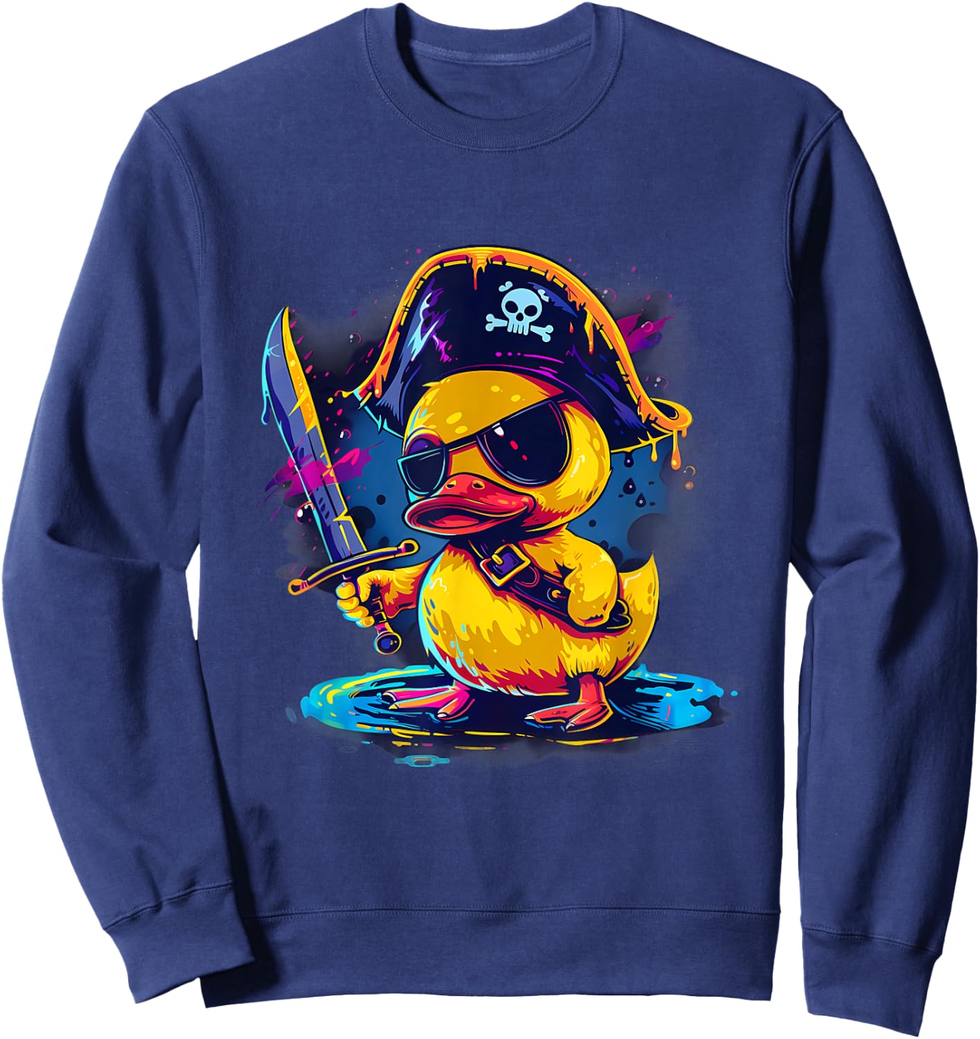 Rubber Duck Pirate Rubber Duckling Artwork Funny Rubber Duck Sweatshirt - Sweatshirt | Navy