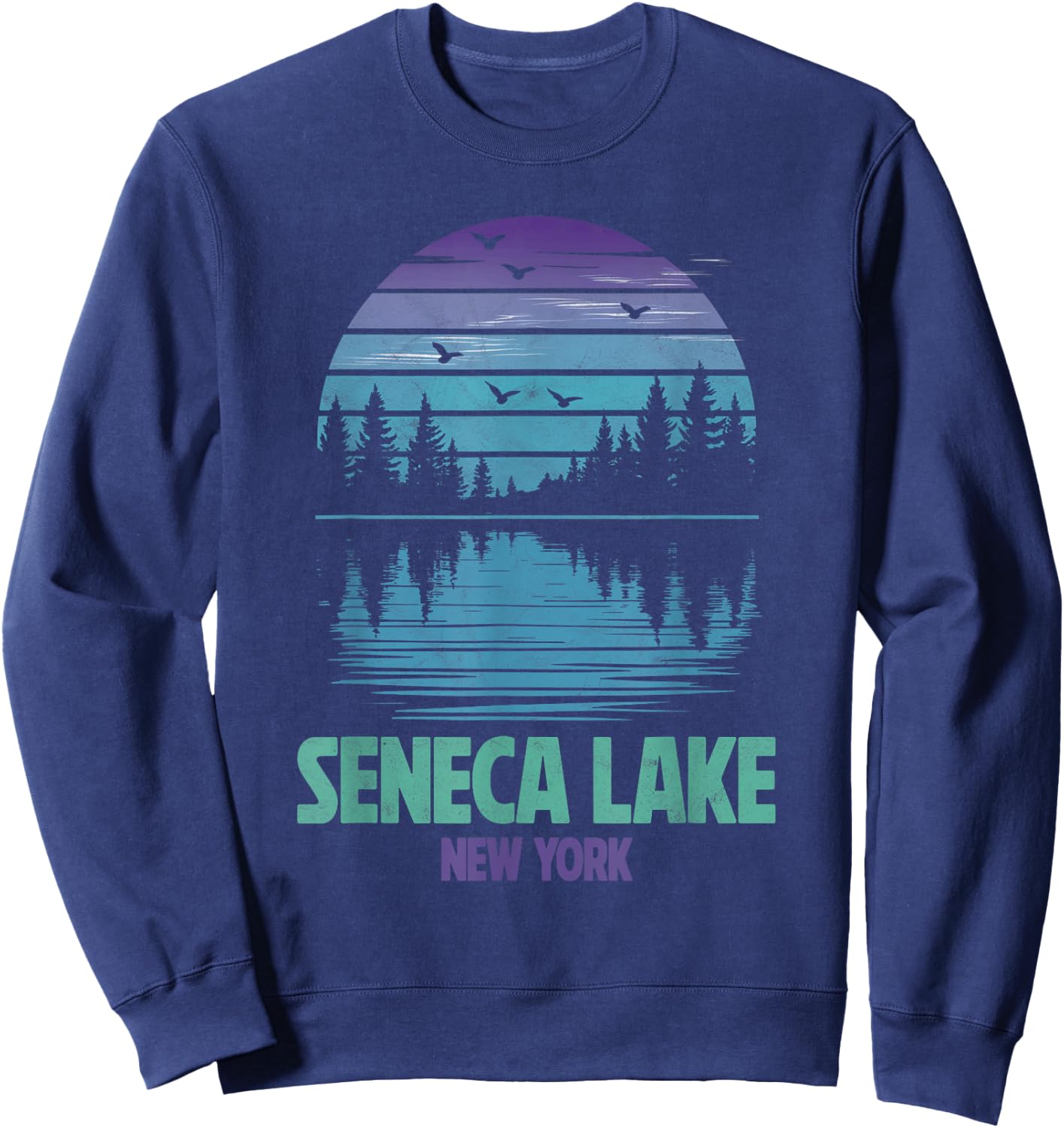 Seneca Lake New York Outdoors Vintage Sweatshirt - Sweatshirt | Navy