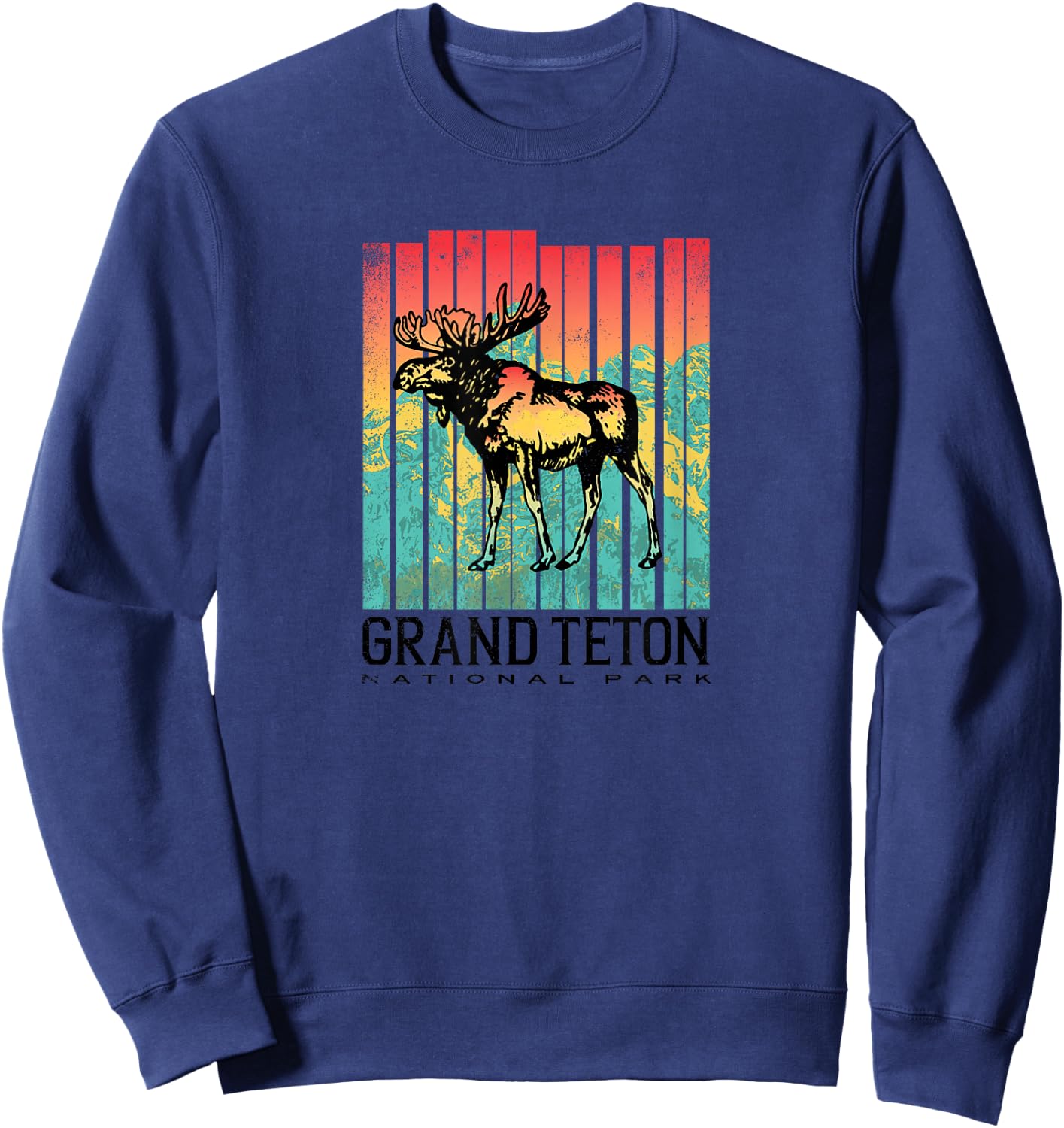 Grand Teton National Park Retro Colorful Moose Sweatshirt - Sweatshirt | Navy