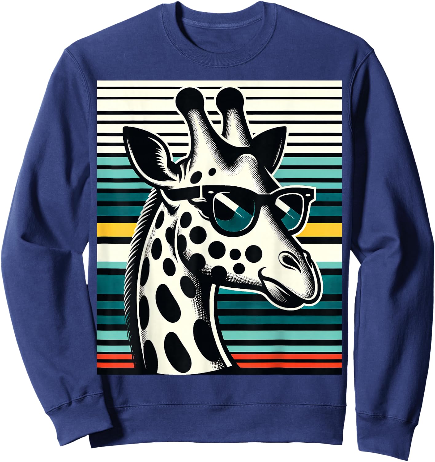 Funny Giraffe Vintage Sunglasses African Animal Lover Sweatshirt - Sweatshirt | Navy