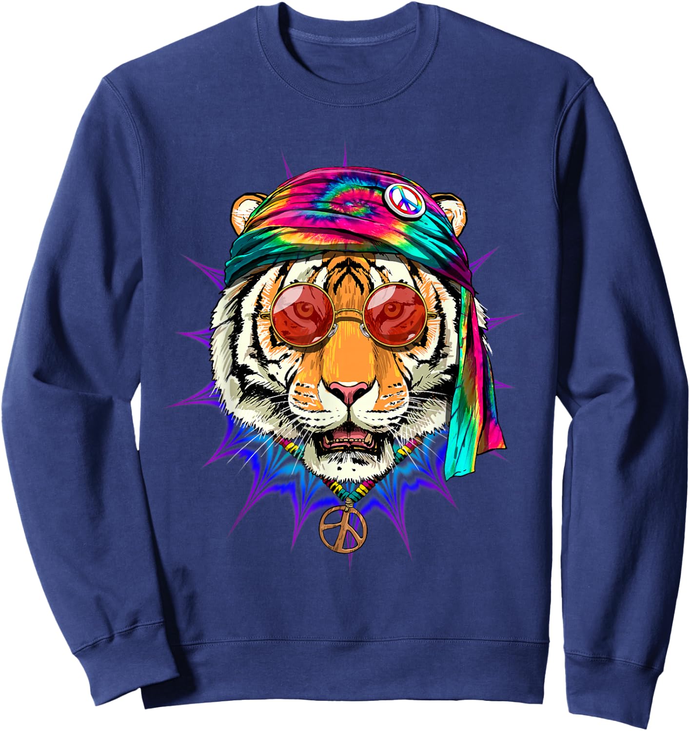 Tie Dye Hippie Tiger Hippiness Peace Love Tiger Sweatshirt - Sweatshirt | Navy