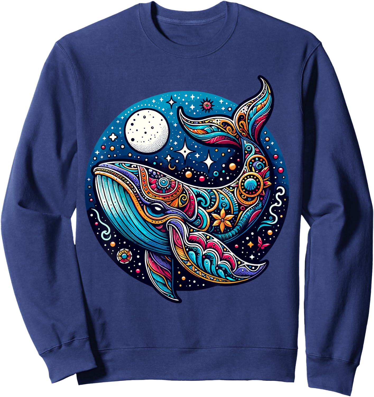 Celestial Cosmic Boho Blue Whale Sweatshirt - Sweatshirt | Navy