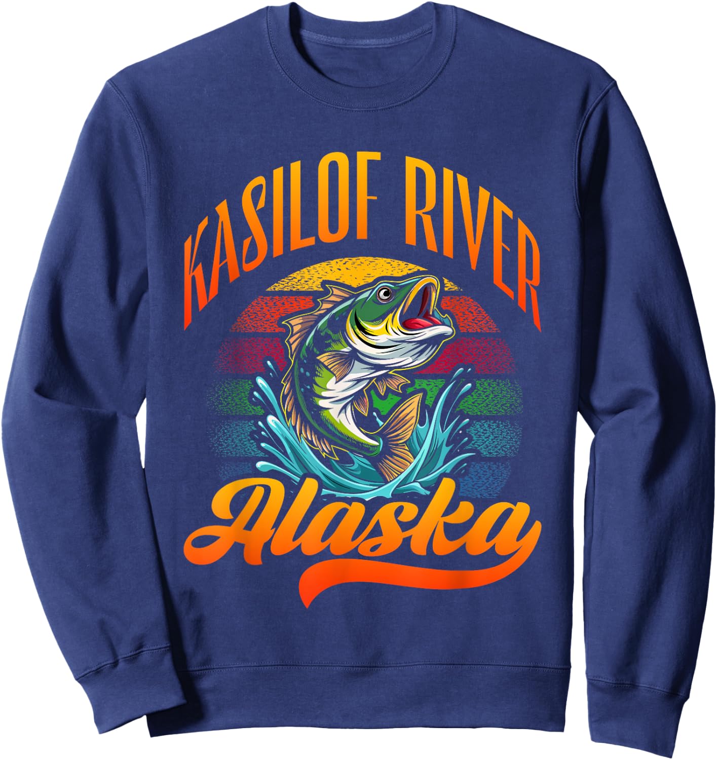 KASILOF RIVER, ALASKA, a Fishing Retro Sunset Design Sweatshirt - Sweatshirt | Navy