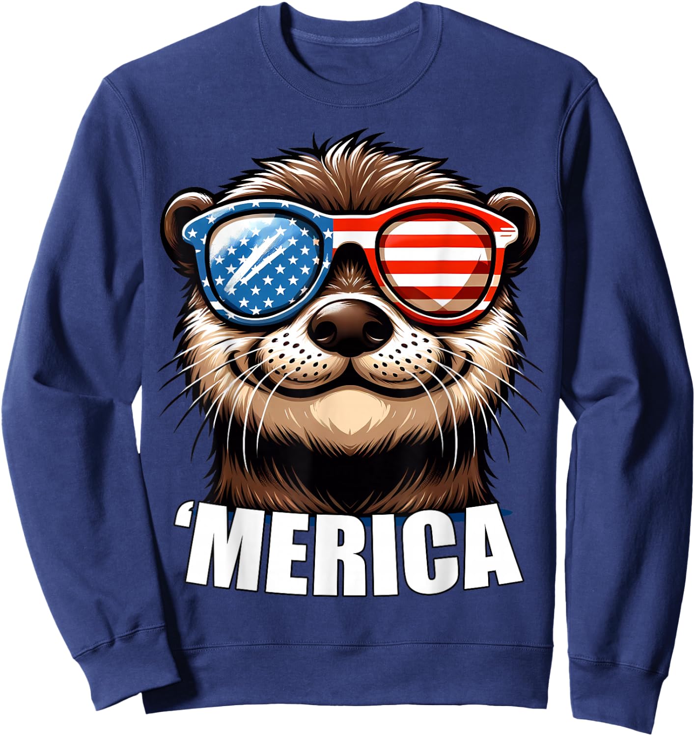 Merica River Otter Funny American Patriotic USA 4th of July Sweatshirt - Sweatshirt | Navy