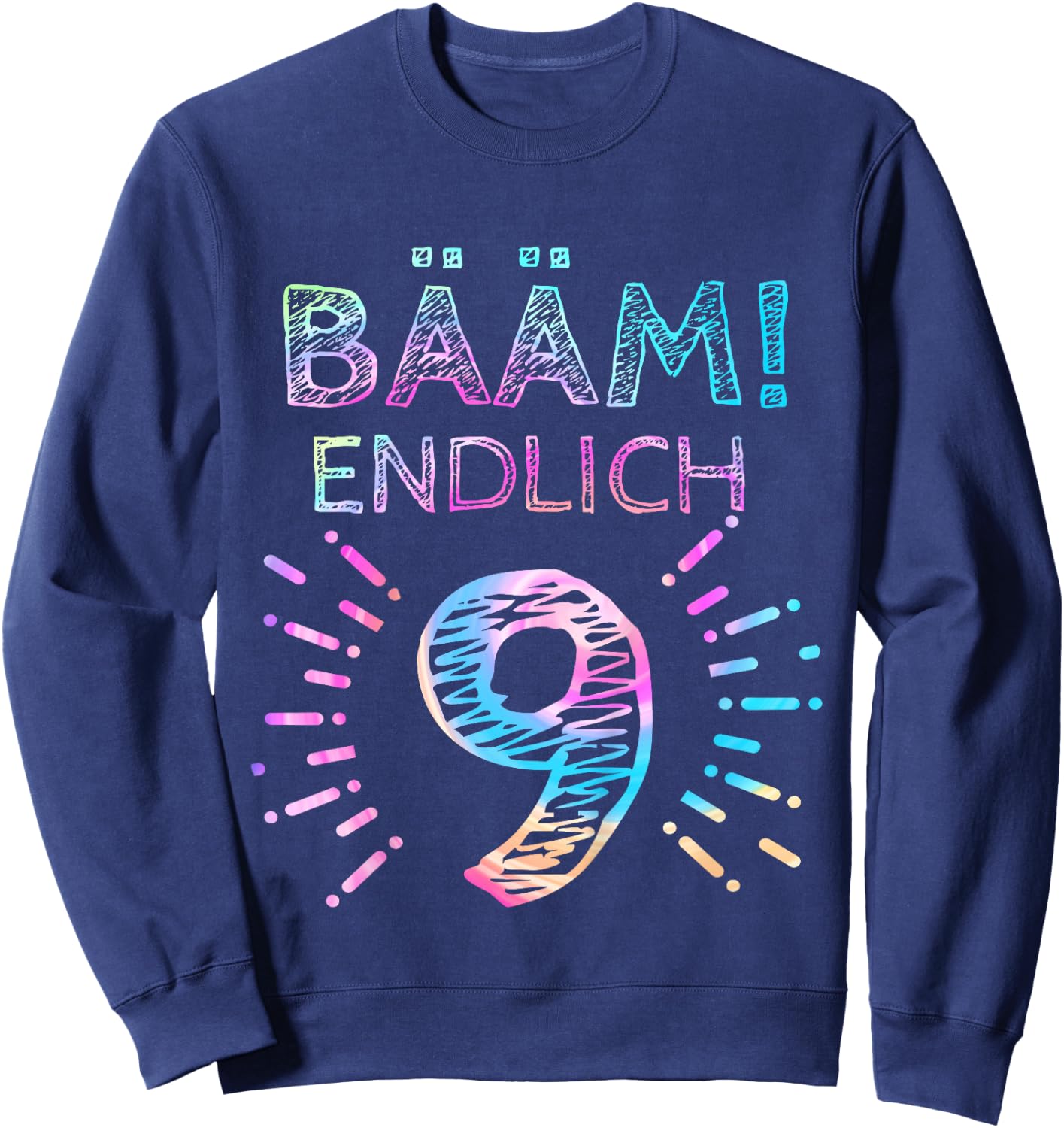 Girls' with German Text "Kinder Bääm! Endlich 9 Jahre 9th Birthday" [German Language], black Sweatshirt - Sweatshirt | Navy