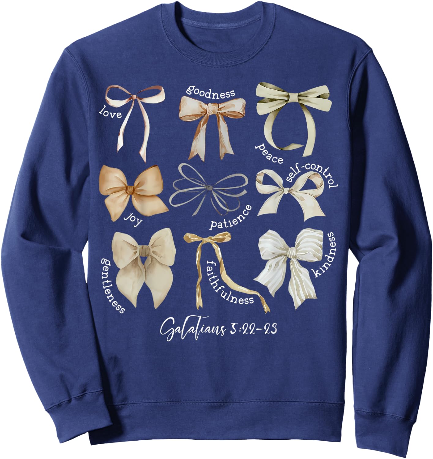 Coquette Bow Christian Fruit of the Spirit Bible Verse Jesus Sweatshirt - Sweatshirt | Navy