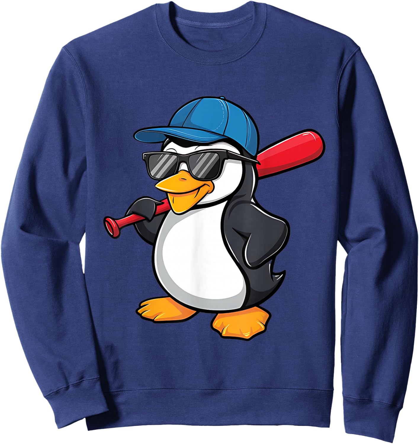 Penguin Baseball Panda Playing Baseball Penguin Sweatshirt - Sweatshirt | Navy