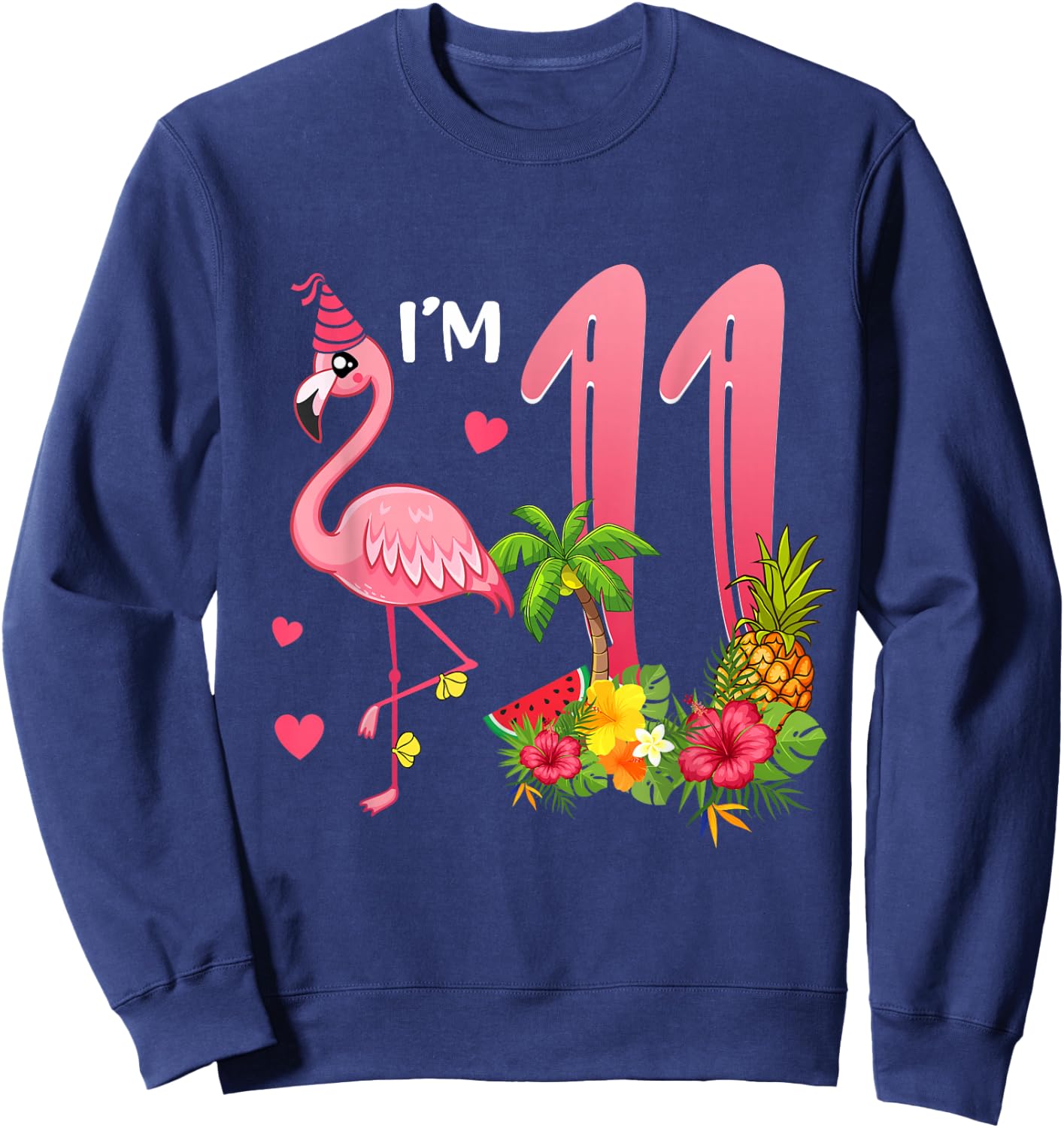I'm 11 Year Old Flamingo Tropical Theme 11th Birthday Girl Sweatshirt - Sweatshirt | Navy