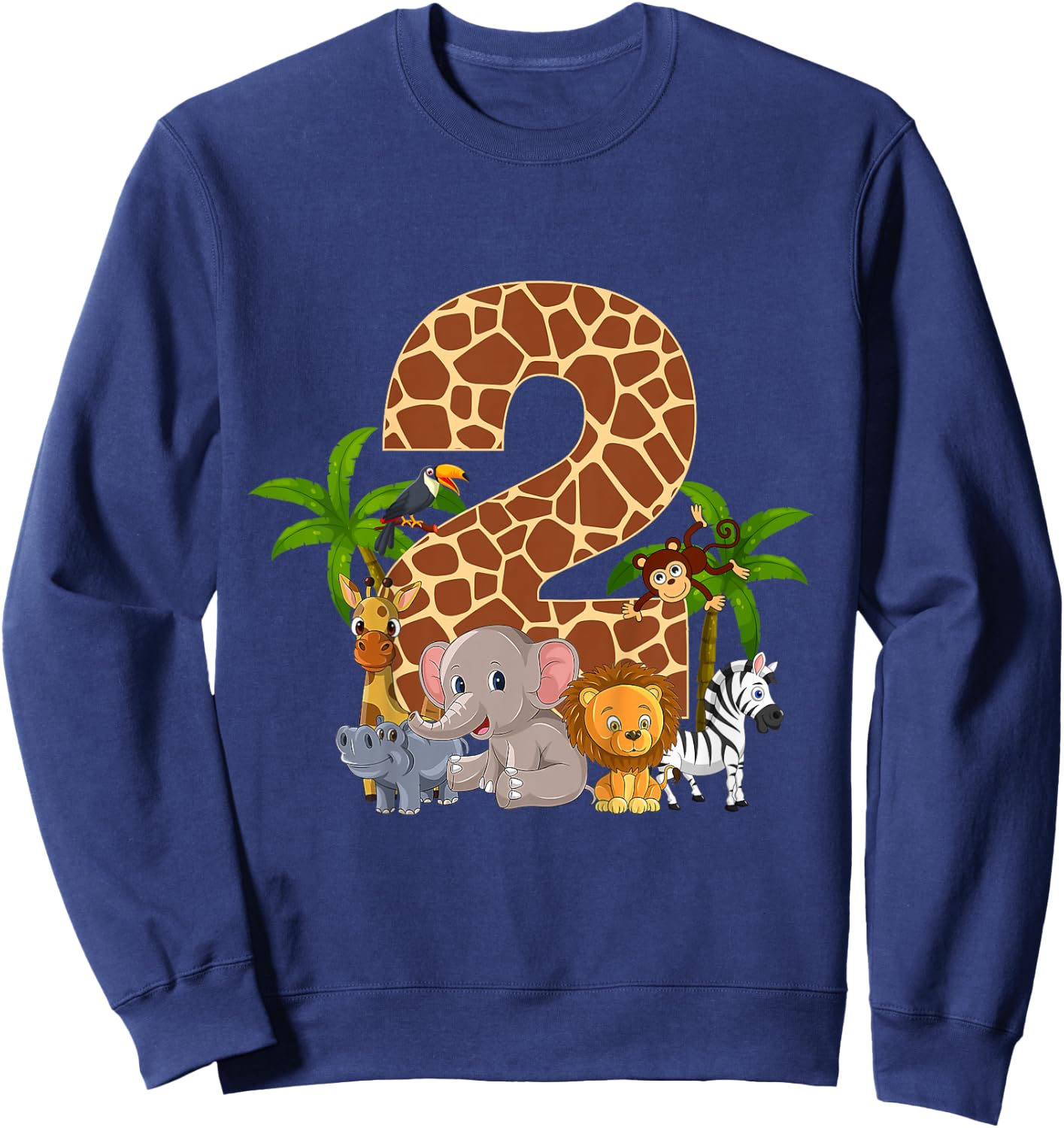 Kids 2 Year Old Zoo Birthday Safari Jungle Animal 2nd B-day Sweatshirt - Sweatshirt | Navy