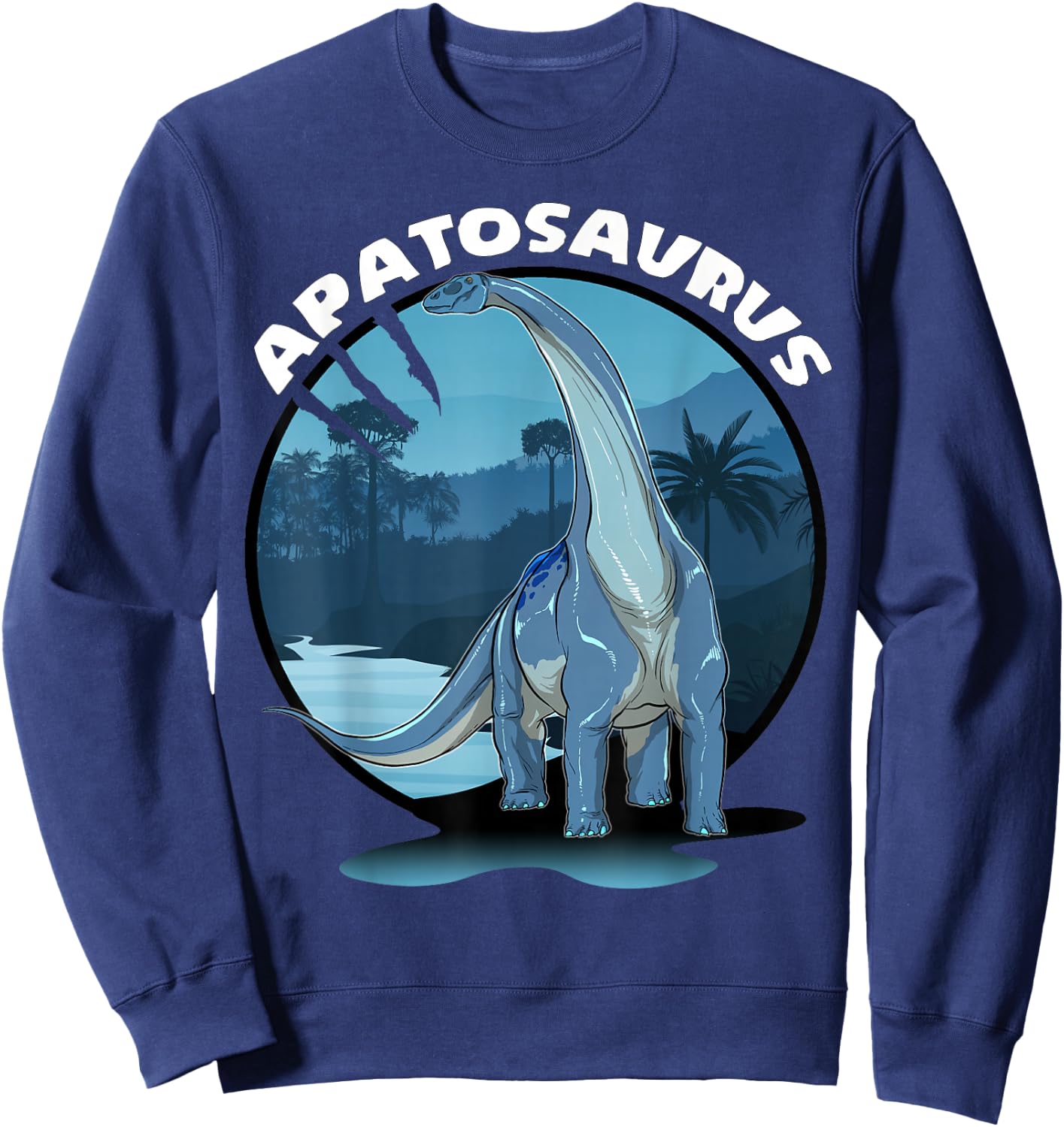 Apatosaurus Dinosaur Design With Background Sweatshirt - Sweatshirt | Navy
