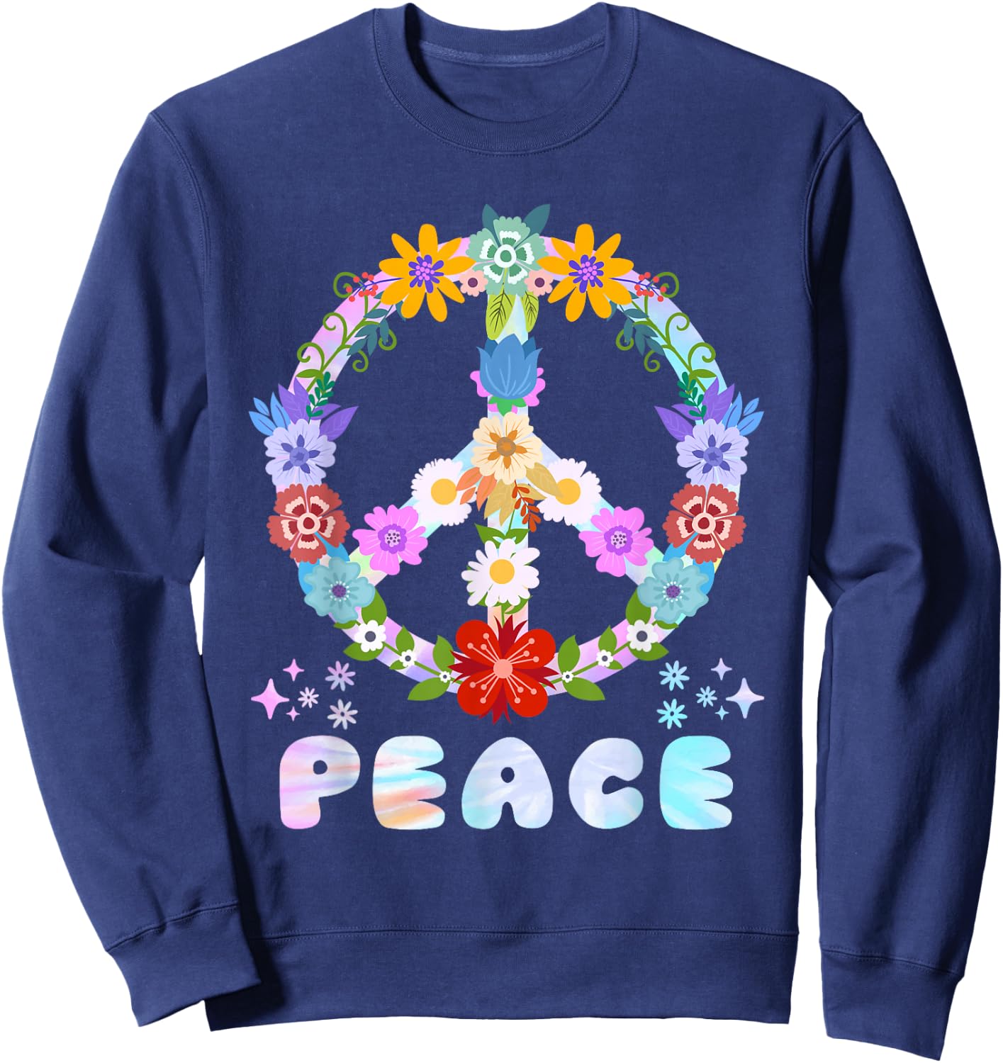 Peace Sign Flowers 60s and 70s Peace Flower Power , black Sweatshirt - Sweatshirt | Navy