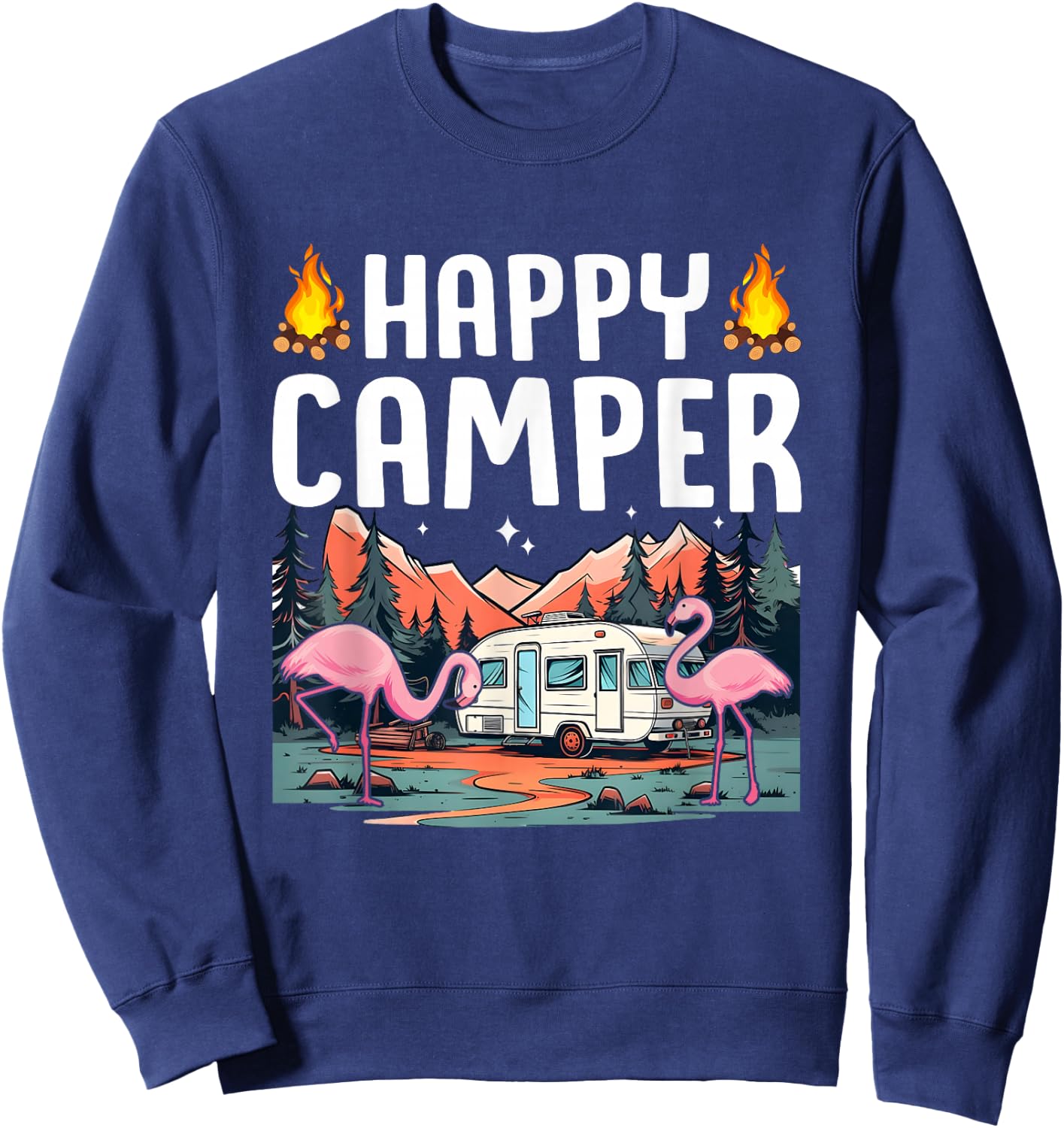 Happy Camping Flamingo Tropical Summer Vacation Camper Sweatshirt - Sweatshirt | Navy