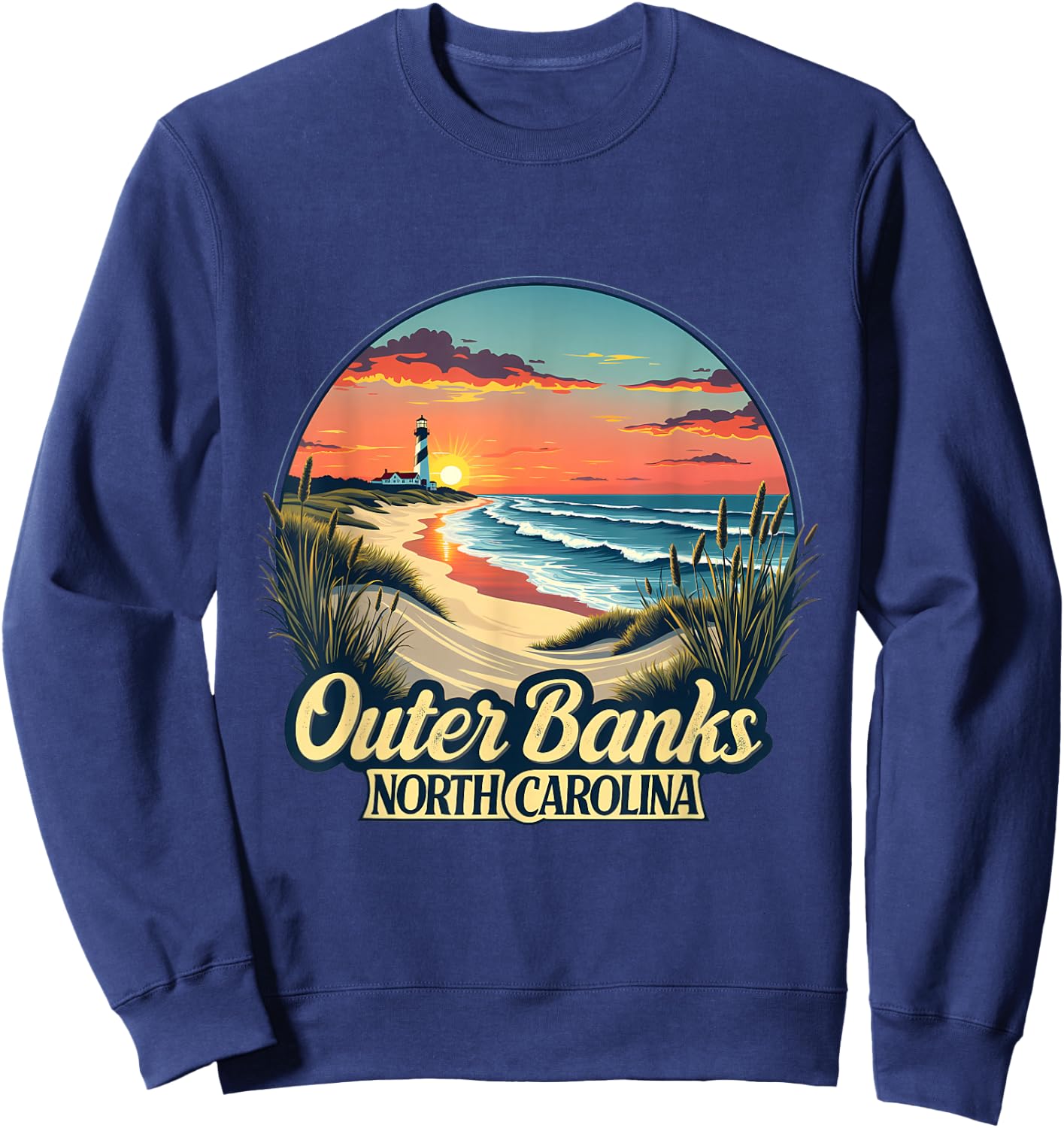 Outer Banks North Carolina Coastal Sunset Beach Lighthouse Sweatshirt - Sweatshirt | Navy