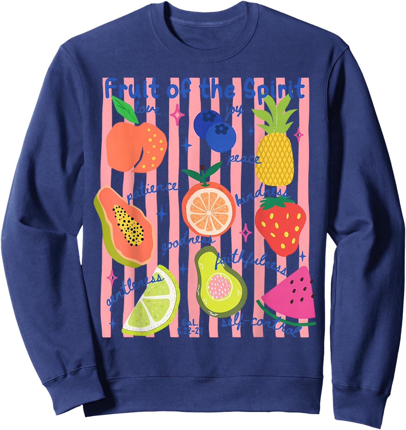 Stripe Fruit of The Spirit Fruit Summer Vacation Christian Sweatshirt - Sweatshirt | Navy