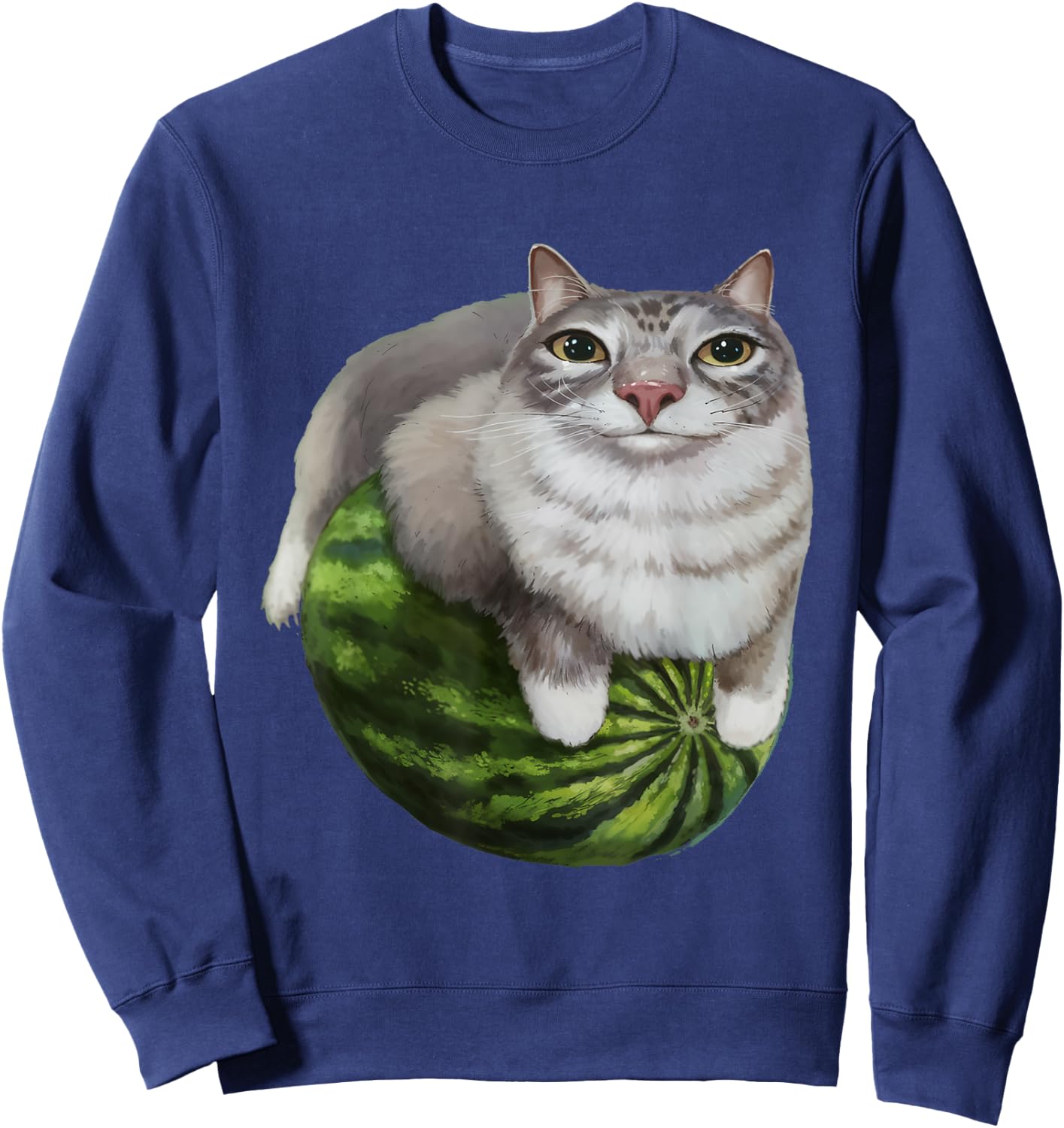 Silly Watermelon Cat Funny Cat Meme - Humor Graphic Anime Sweatshirt - Sweatshirt | Navy