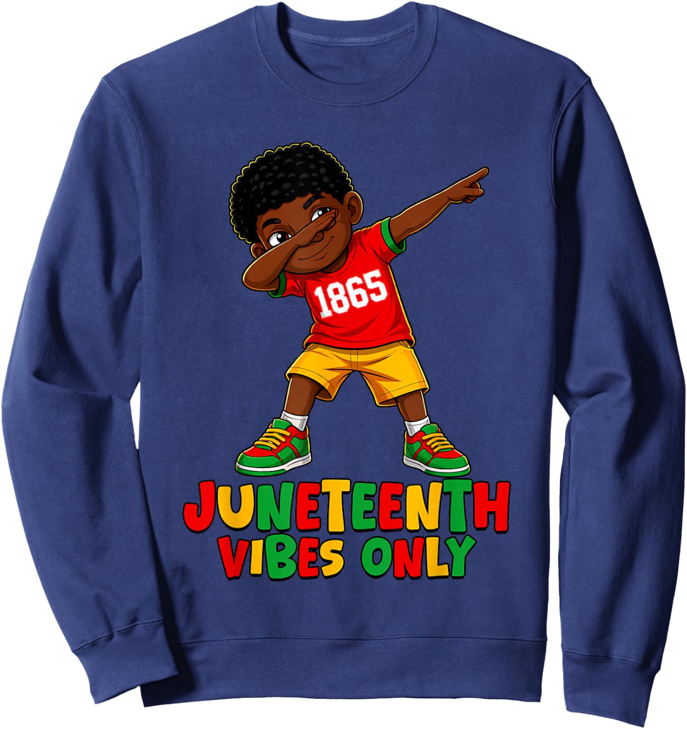 Juneteenth Celebrating 1865 Melanin Brown Skin Boy Kids Teen Sweatshirt - Sweatshirt | Navy