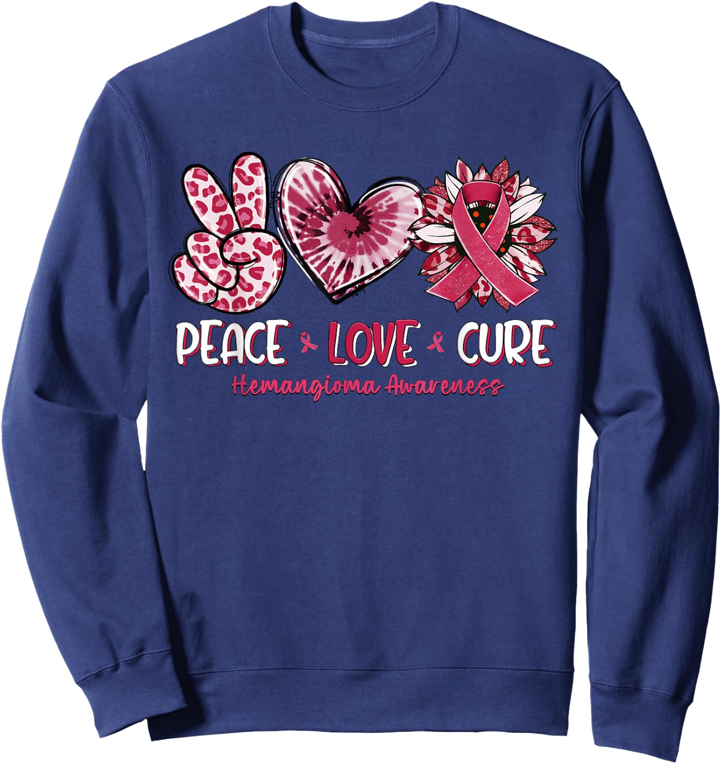Peace Love Cure Sunflower Hemangioma Awareness Sweatshirt - Sweatshirt | Navy