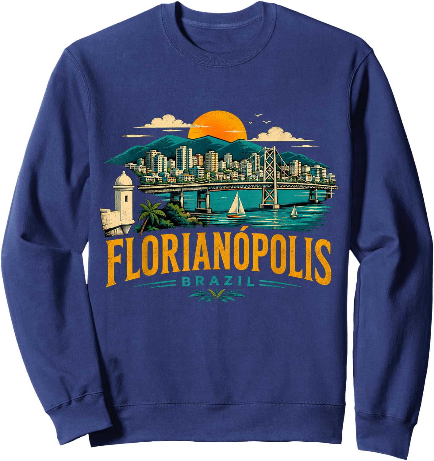 Vintage Florianopolis Brazil Travel Souvenir Landmark Gift Sweatshirt - Sweatshirt | Navy