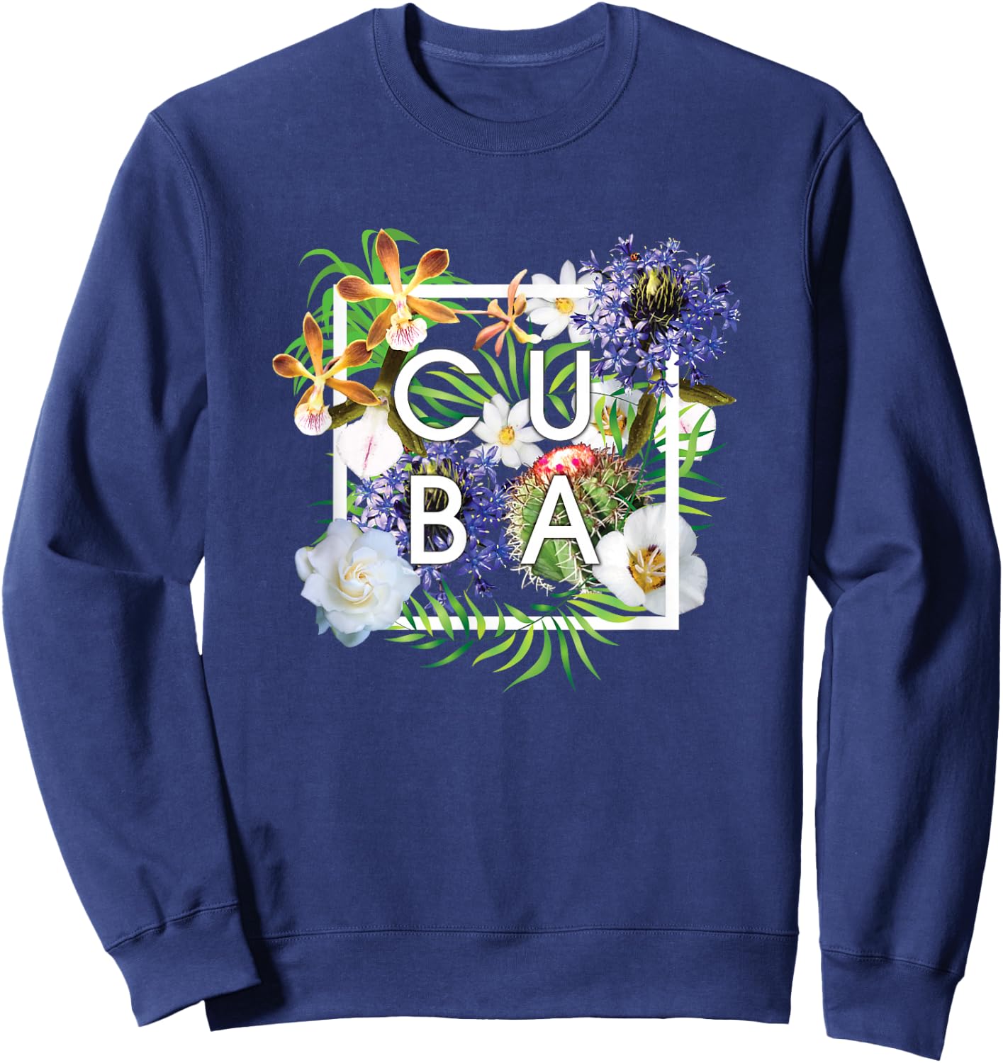 Flowers of Cuba Word Art - Cuban Pride Sweatshirt - Sweatshirt | Navy