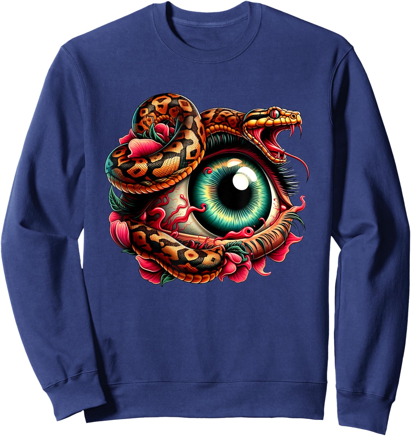 Angry Striking Snake Eye Eyeball Creepy Snake Lovers Design Sweatshirt - Sweatshirt | Navy