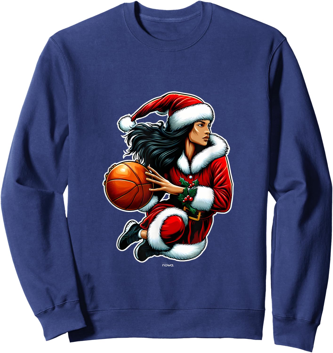 Pretty Miss Santa Claus Playing Basketball Christmas Sweatshirt - Sweatshirt | Navy