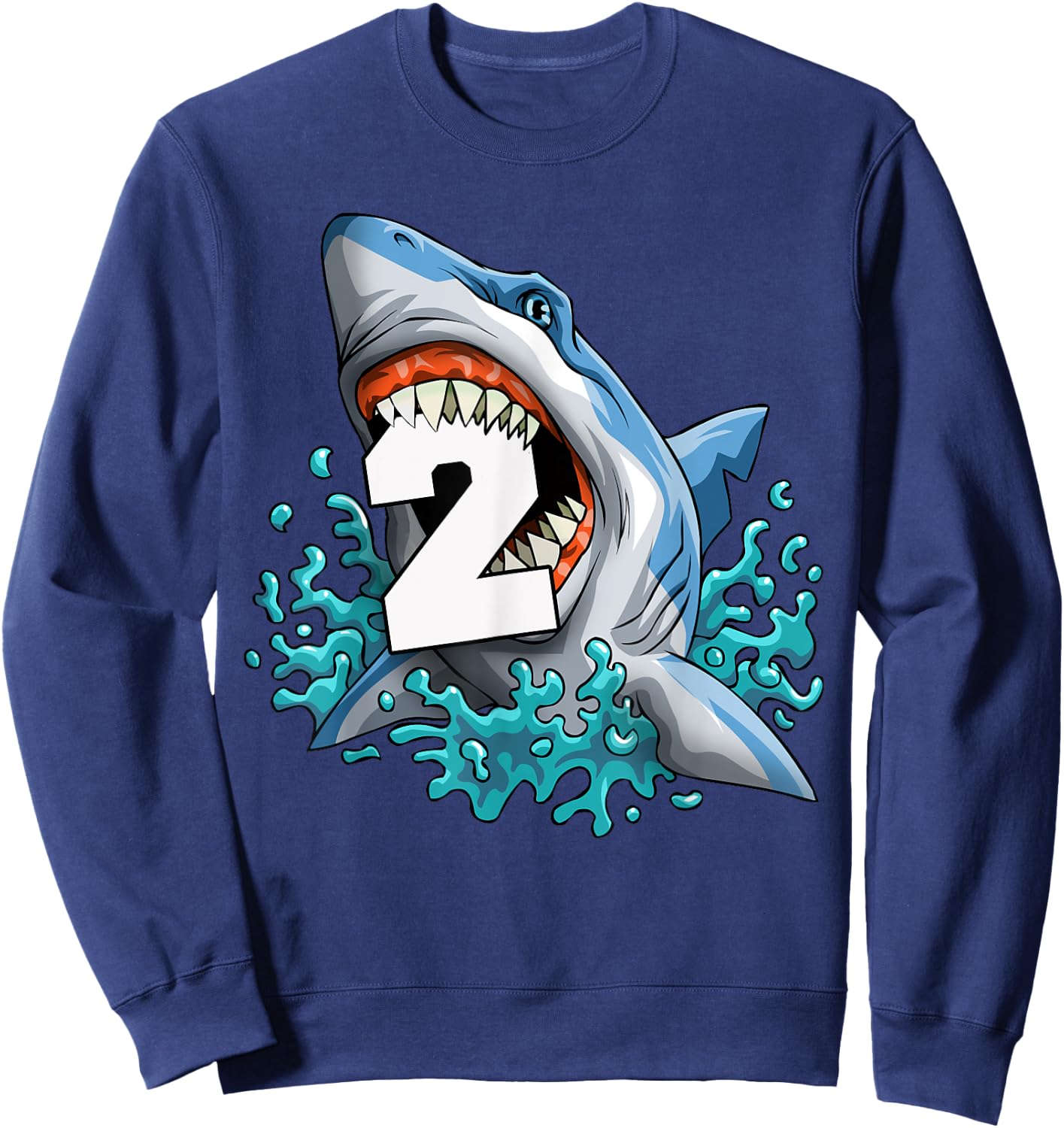 Kids Shark 2nd Birthday Boys Funny Shark 2 yrs Old Birthday Sweatshirt - Sweatshirt | Navy