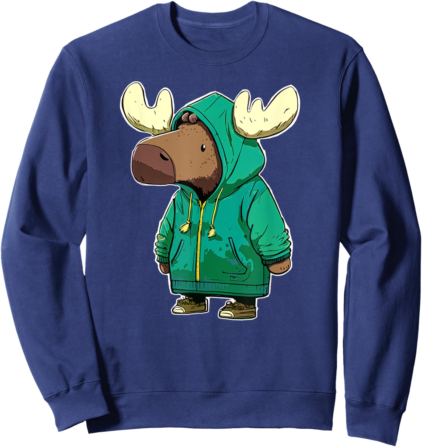 Cute Moose in a Jacket Very Cold Funny Sweatshirt - Sweatshirt | Navy