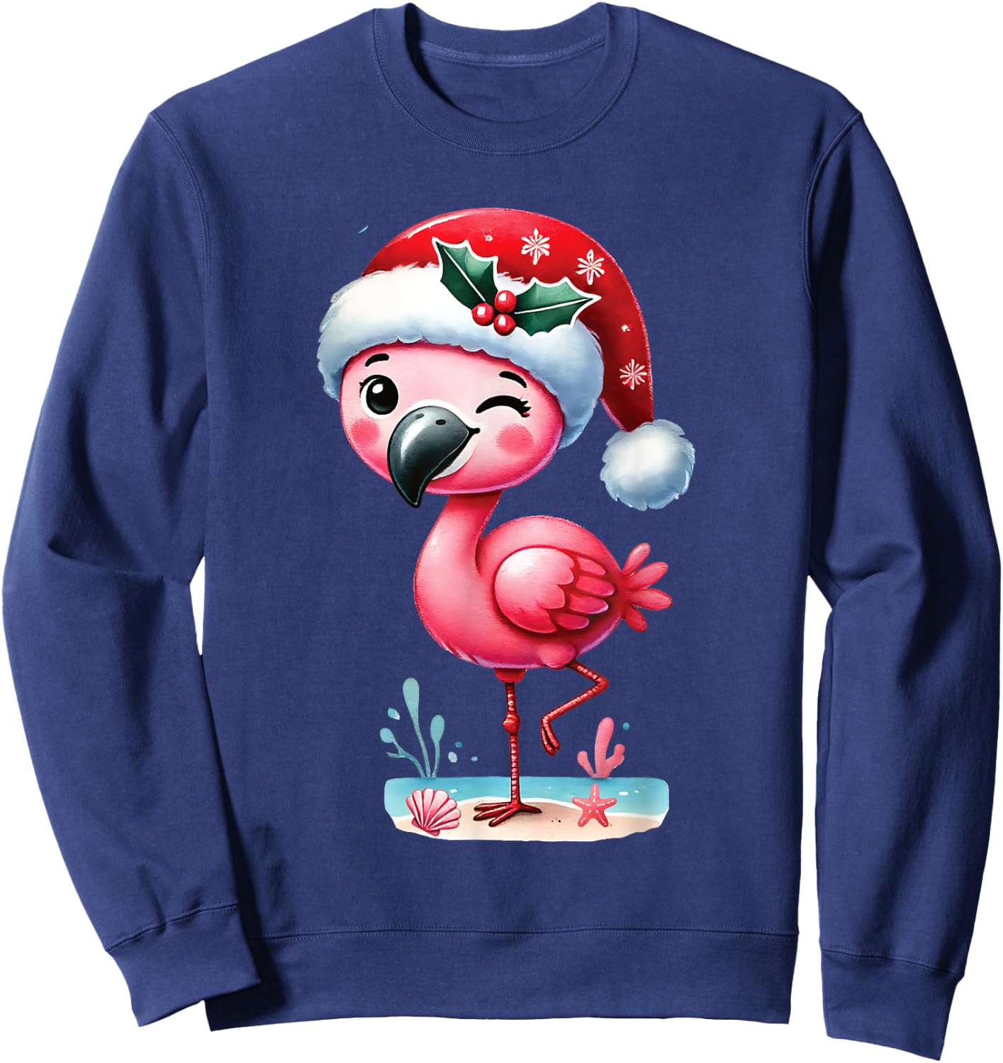 Christmas Cute Winking Flamingo Shirt Toddlers Kids Girls Sweatshirt - Sweatshirt | Navy