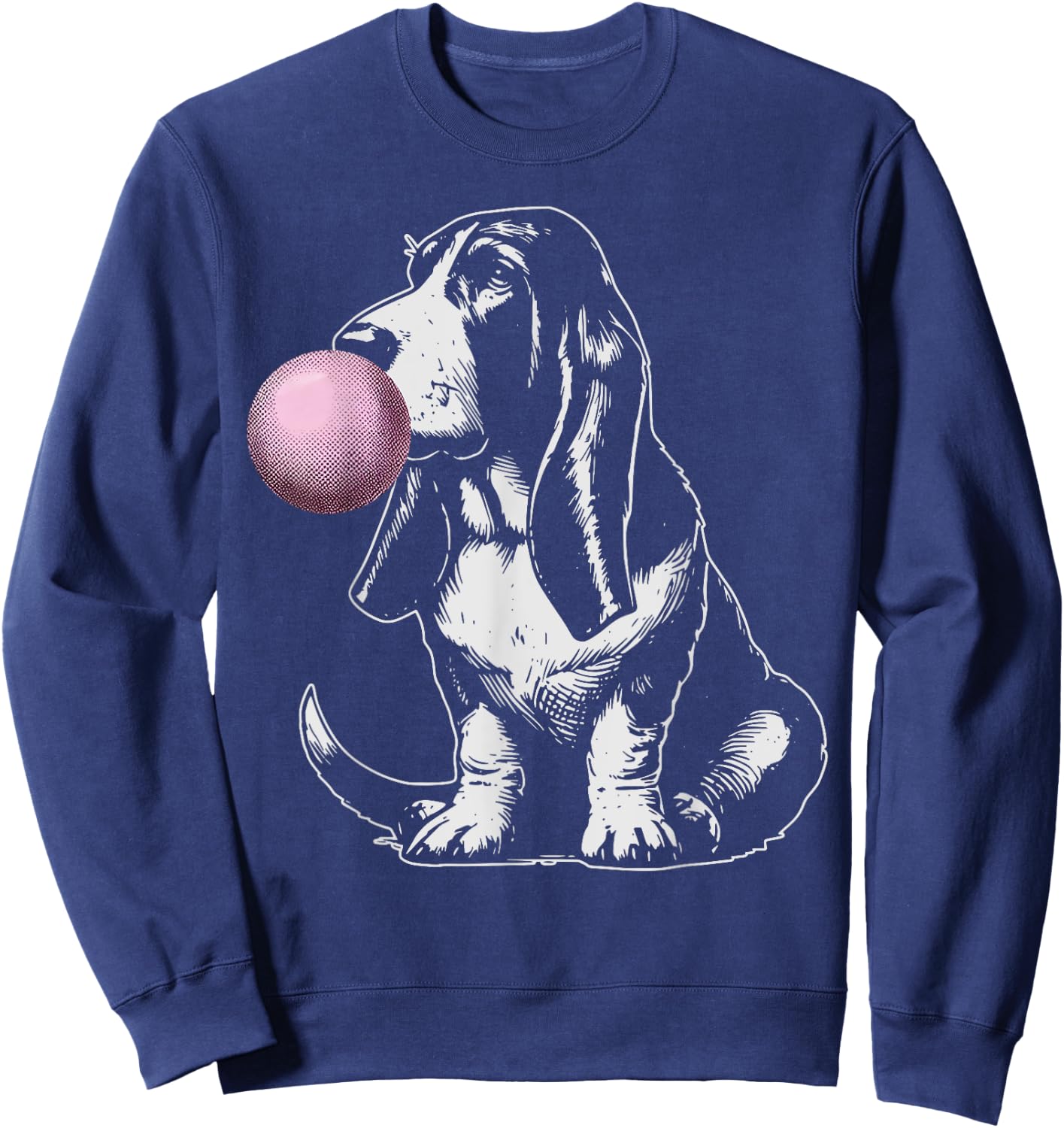 Vintage Dog Basset Hound Bubble Gum Graphic Owner Dog Lover Sweatshirt - Sweatshirt | Navy