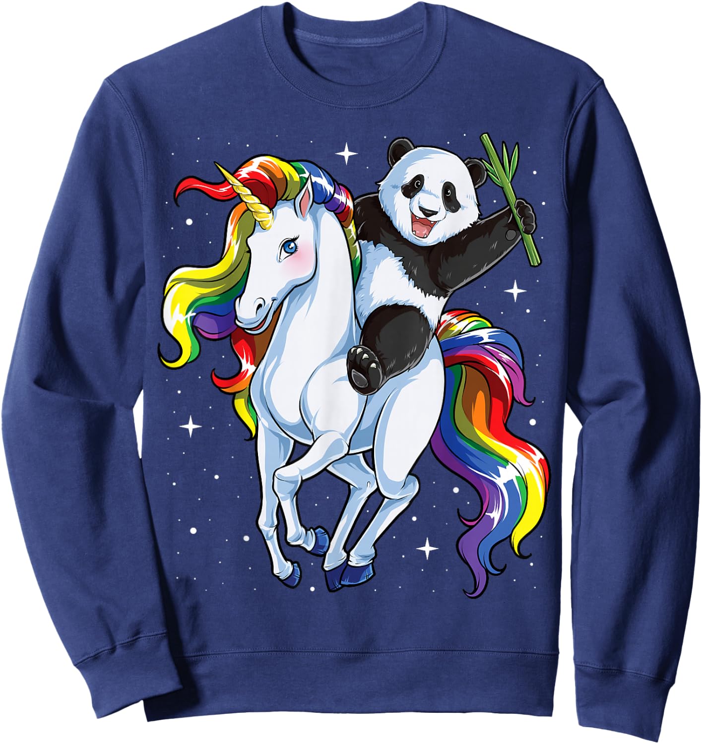 Panda Riding Unicorn Pandicorn Girls Kids Women Rainbow Gift Sweatshirt - Sweatshirt | Navy
