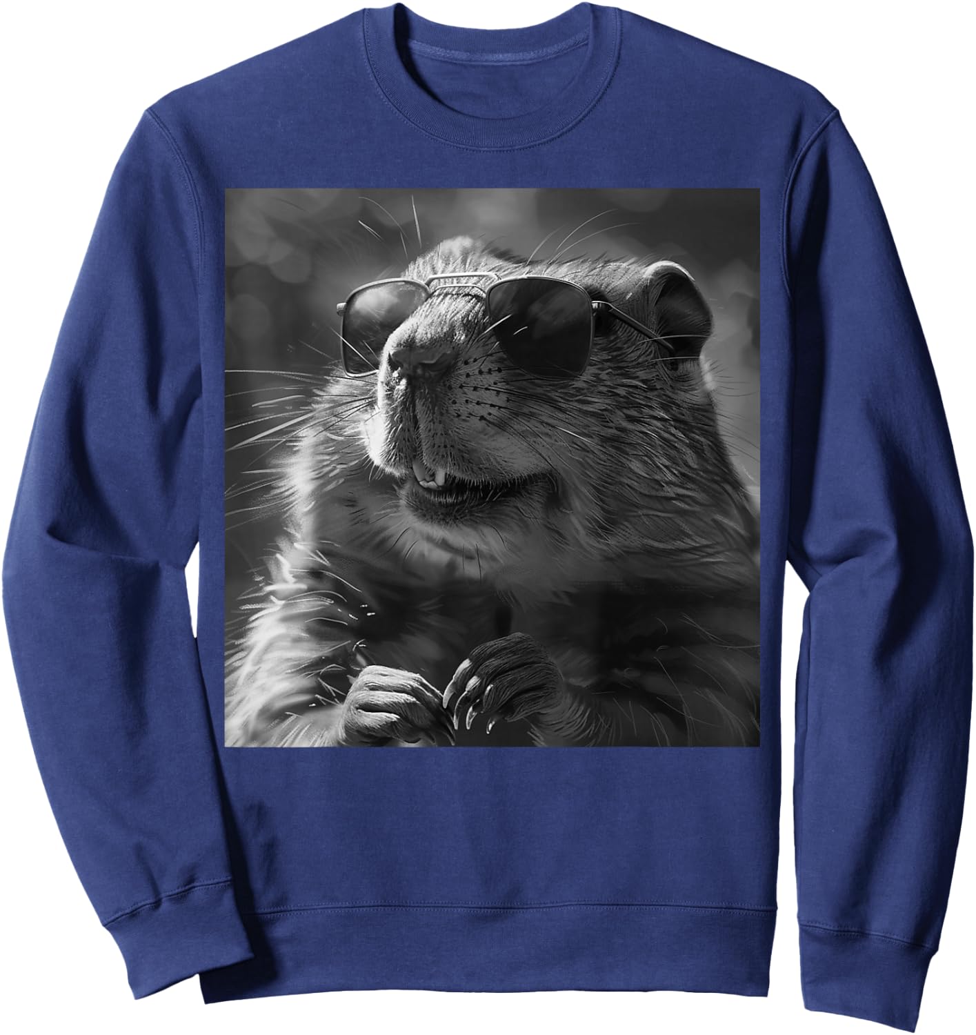 Groundhog Cheekily Laughs, Funny Animal, Groundhog Funny , Black, S Sweatshirt - Sweatshirt | Navy