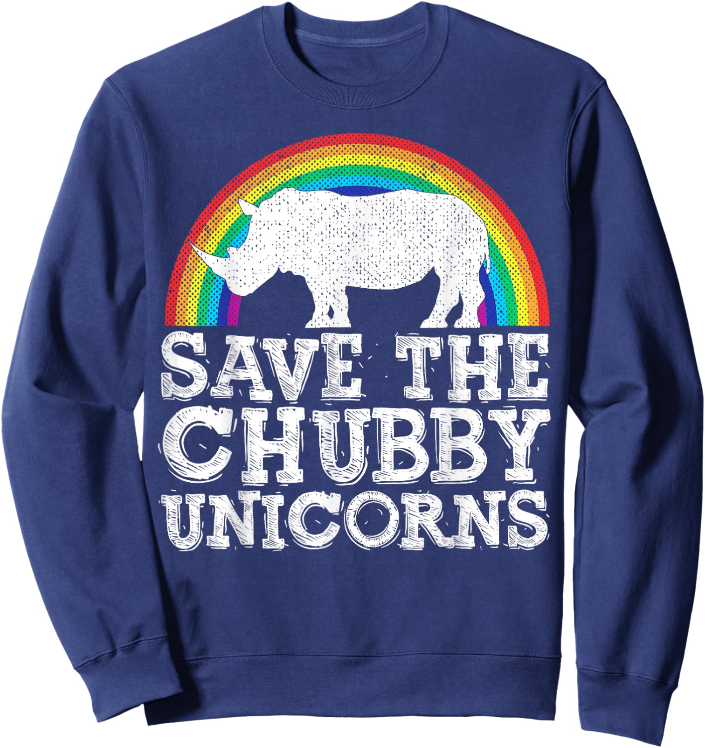 SAVE THE CHUBBY UNICORNS Gift Rhino Conservation Rainbow Sweatshirt - Sweatshirt | Navy