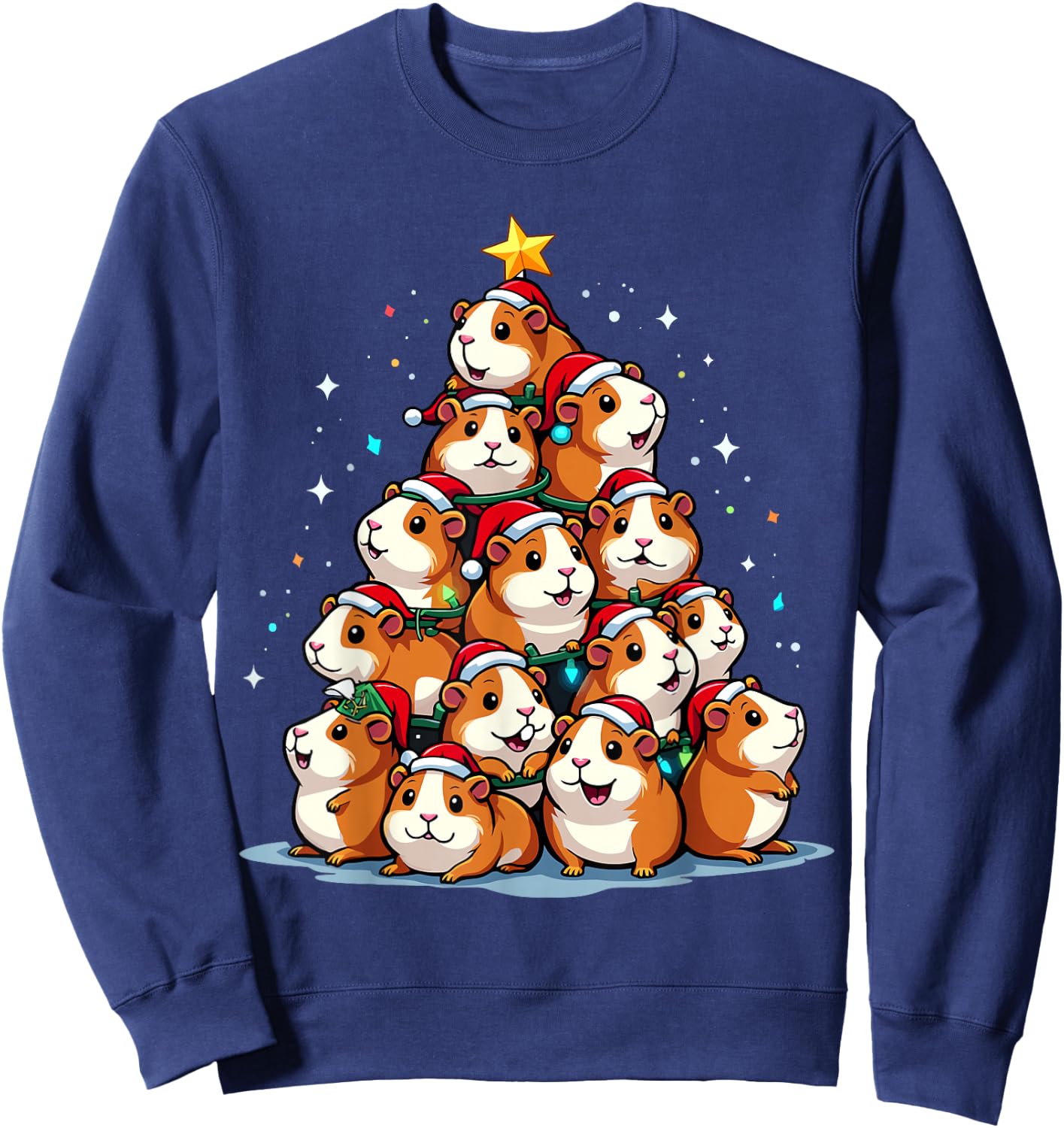 Guinea Pig Christmas Tree Funny Cavy Holiday Sweatshirt - Sweatshirt | Navy