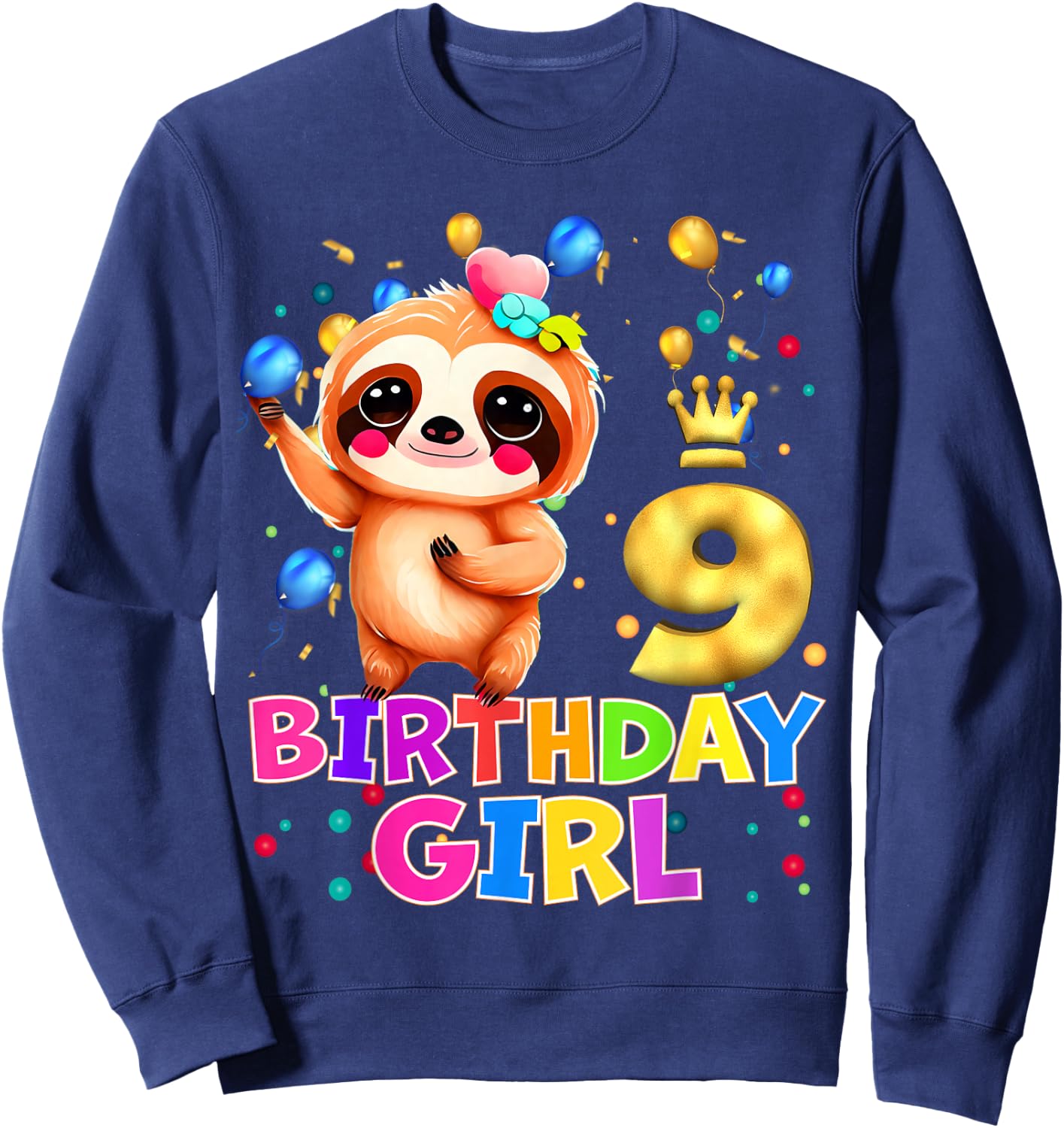 Sloth Kids 9 Year Old Sloth 9th Birthday Party Sweatshirt - Sweatshirt | Navy
