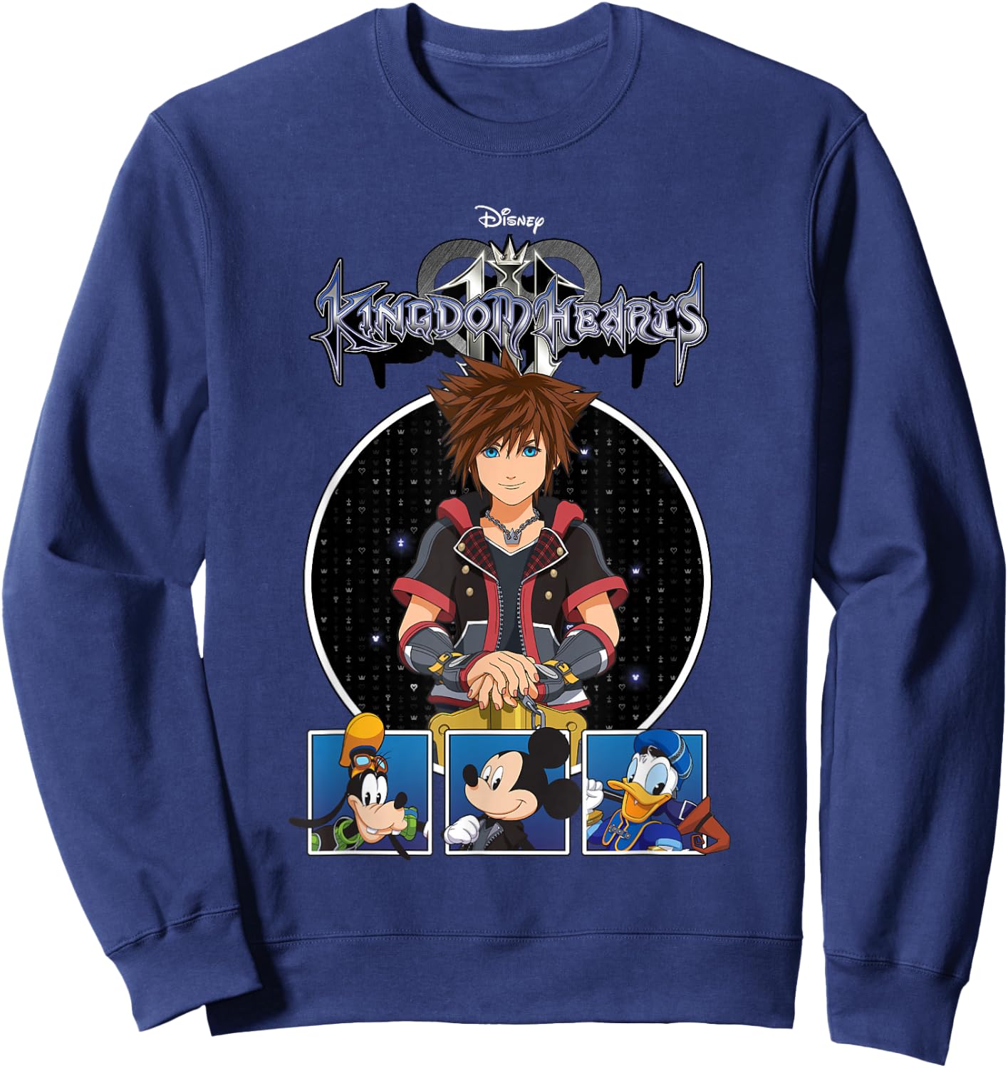 Disney Kingdom Hearts Sora Mickey Donald Goofy Panel Up Grid Sweatshirt - Sweatshirt | Navy