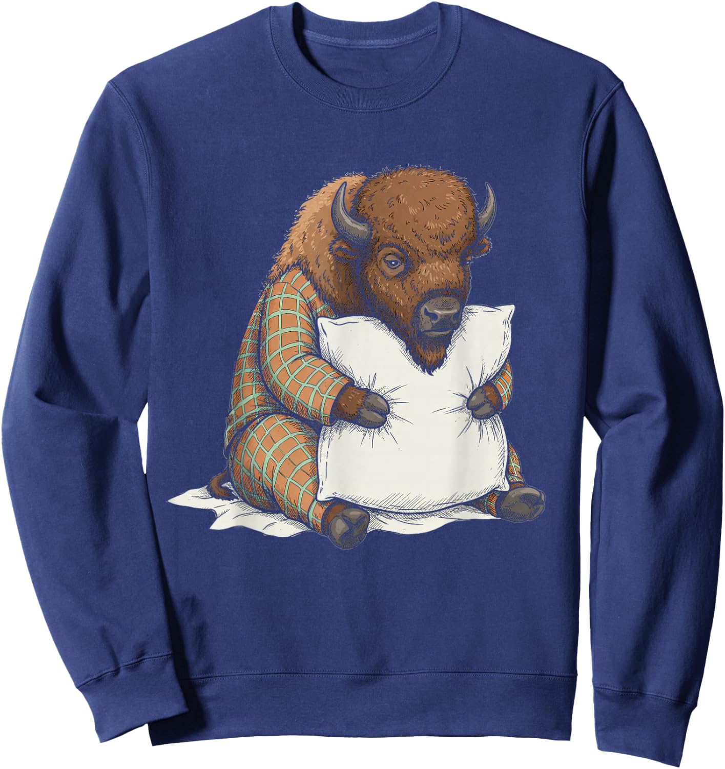Funny Sleepy Bison Pajama Women Men Kids Boys And Girls Sweatshirt - Sweatshirt | Navy