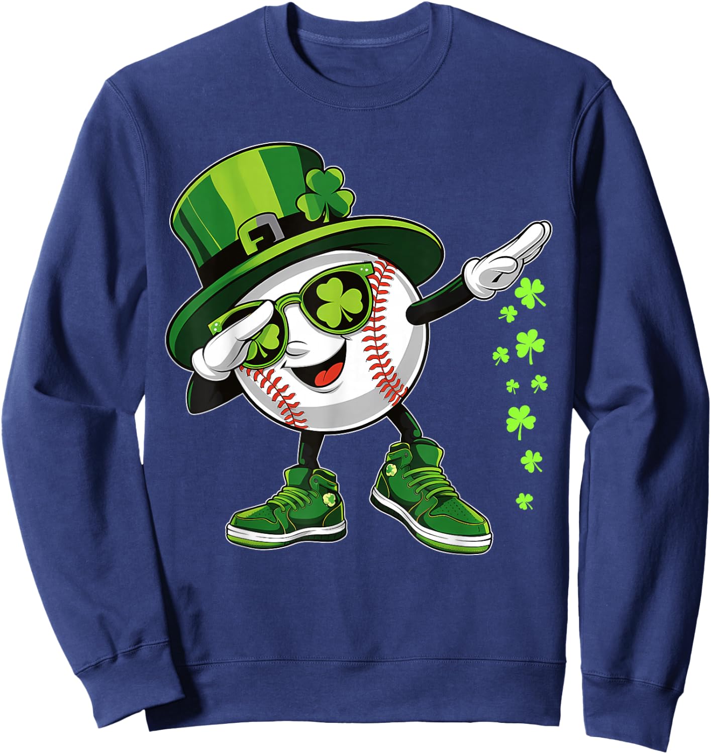 Funny Dabbing Shamrock Baseball St Patrick's Day Kids Sweatshirt - Sweatshirt | Navy