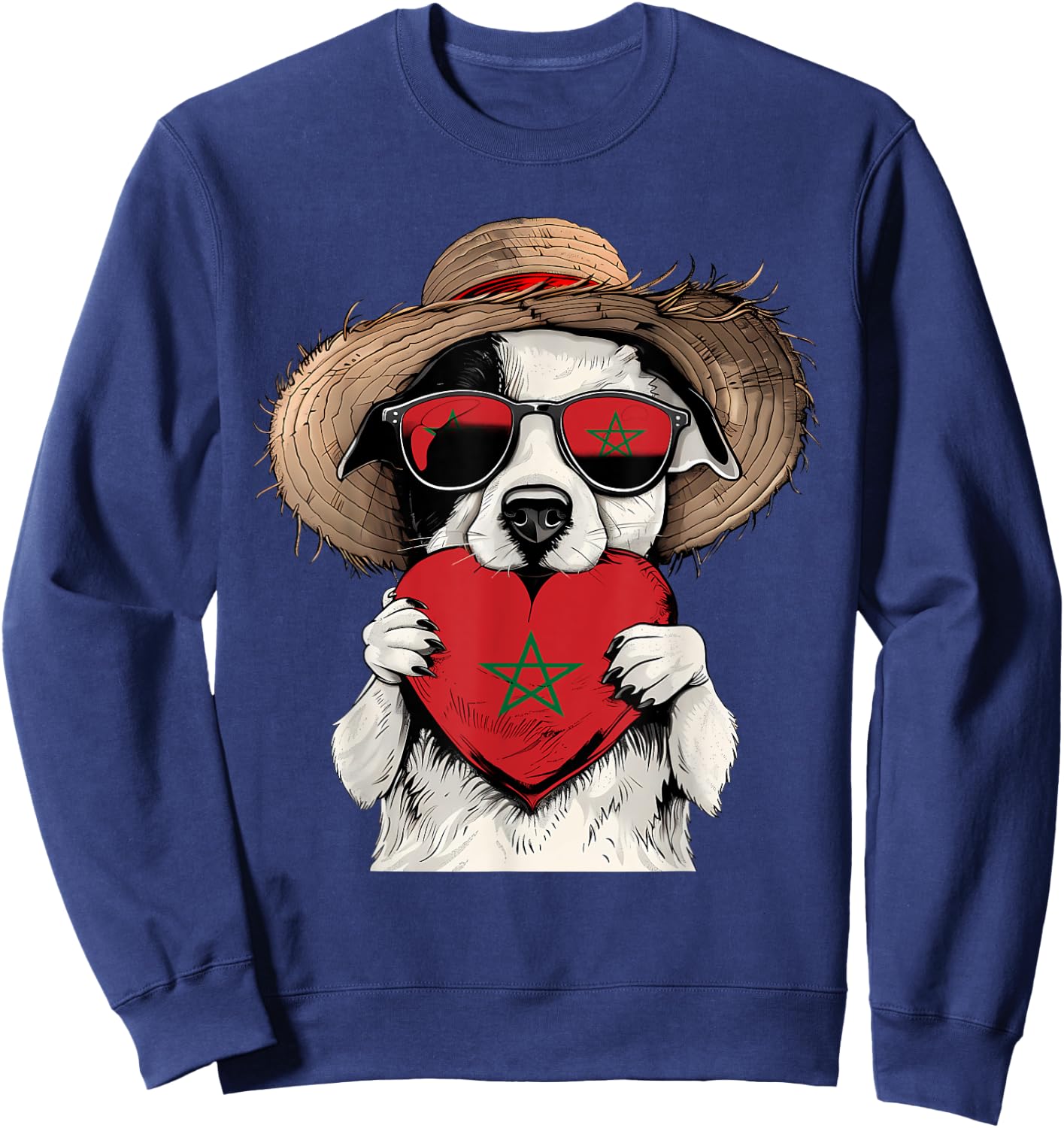 Morocco Flag Dog Moroccan Pride Heart Moroccan Roots Men Women Girls Kids Sweatshirt - Sweatshirt | Navy